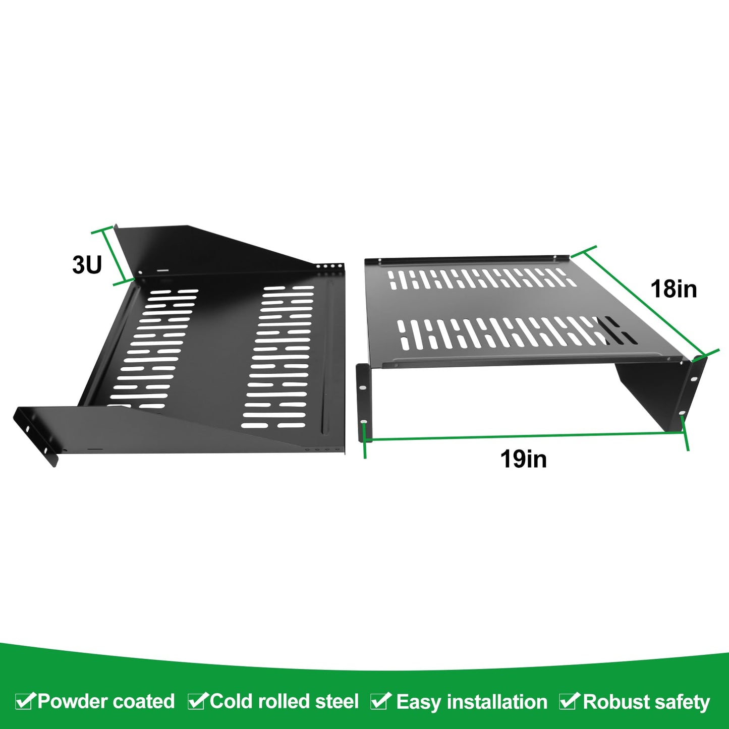 Server Rack Shelf-Universal Vented Rack Mount Cantilever Tray for 19" Network Rack & Cabinet - Heavy Duty Steel - Weight Capacity 115lb-3U H 18" D/ 2 Pieces Packaging GLOBALRACK (3U18, 18INCH)