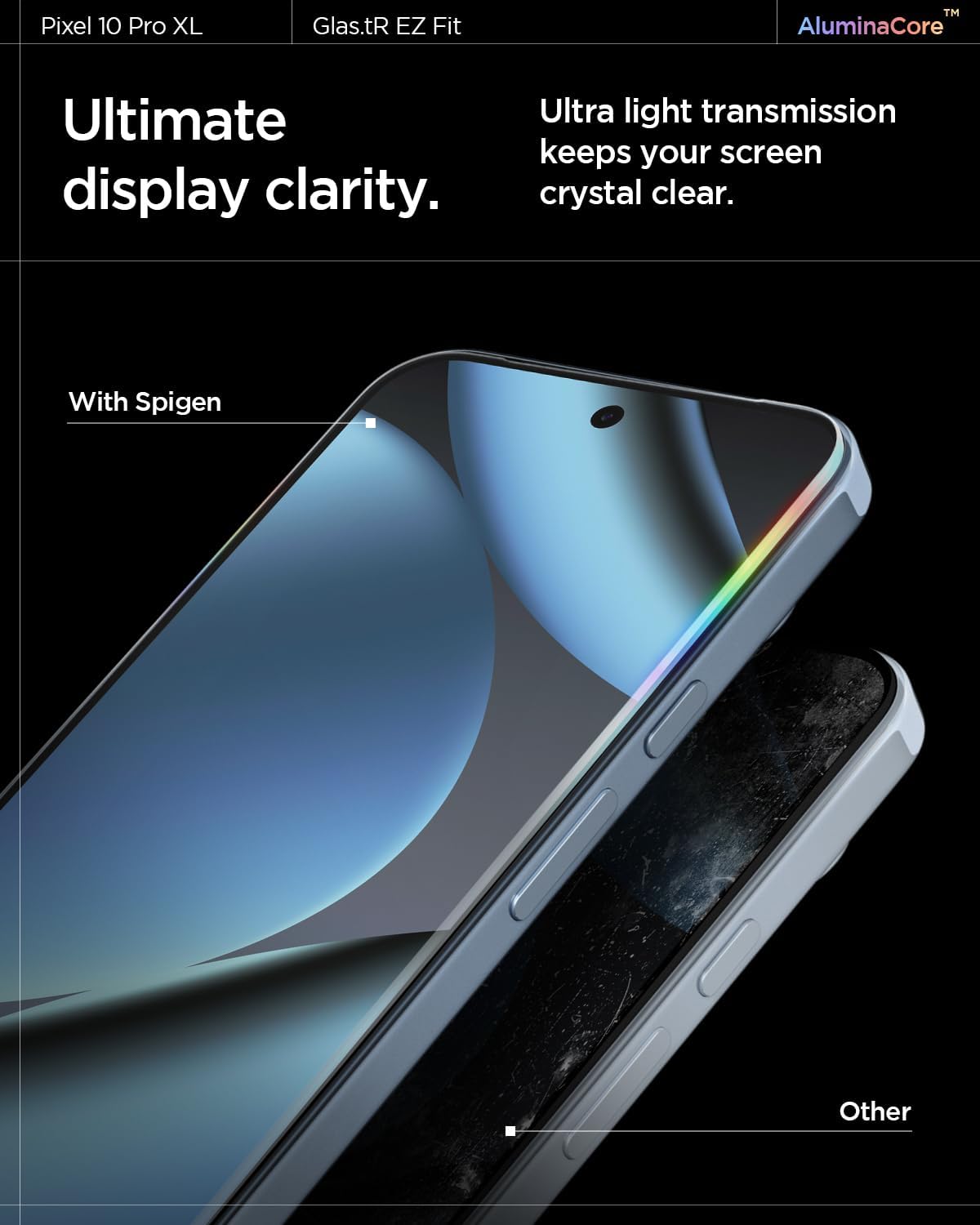 10 9 [2 Pack] 9H+ Spigen AluminaCore Tempered Glass Screen Protector [GlasTR EZ FIT] designed for Pixel Pro XL | Pixel