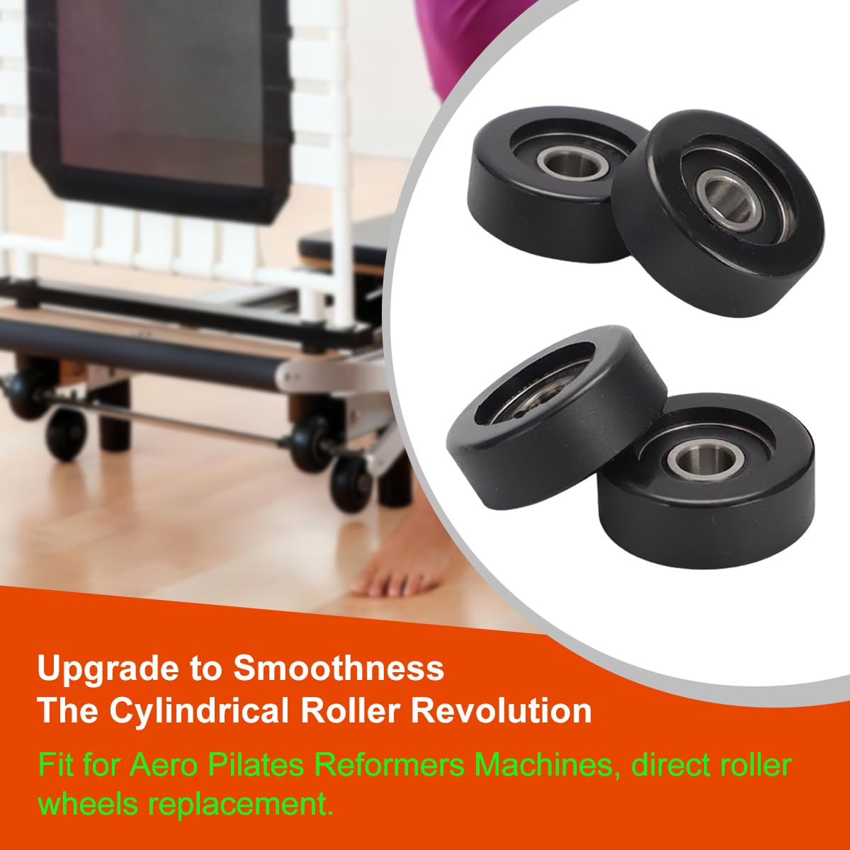 Optimized Replacement Roller Wheels for Aero Pilates Reformer, Set of 4, High-Performance Cylindrical Design, Ultra-Smooth & Silent Glide, Easy Installation, Black