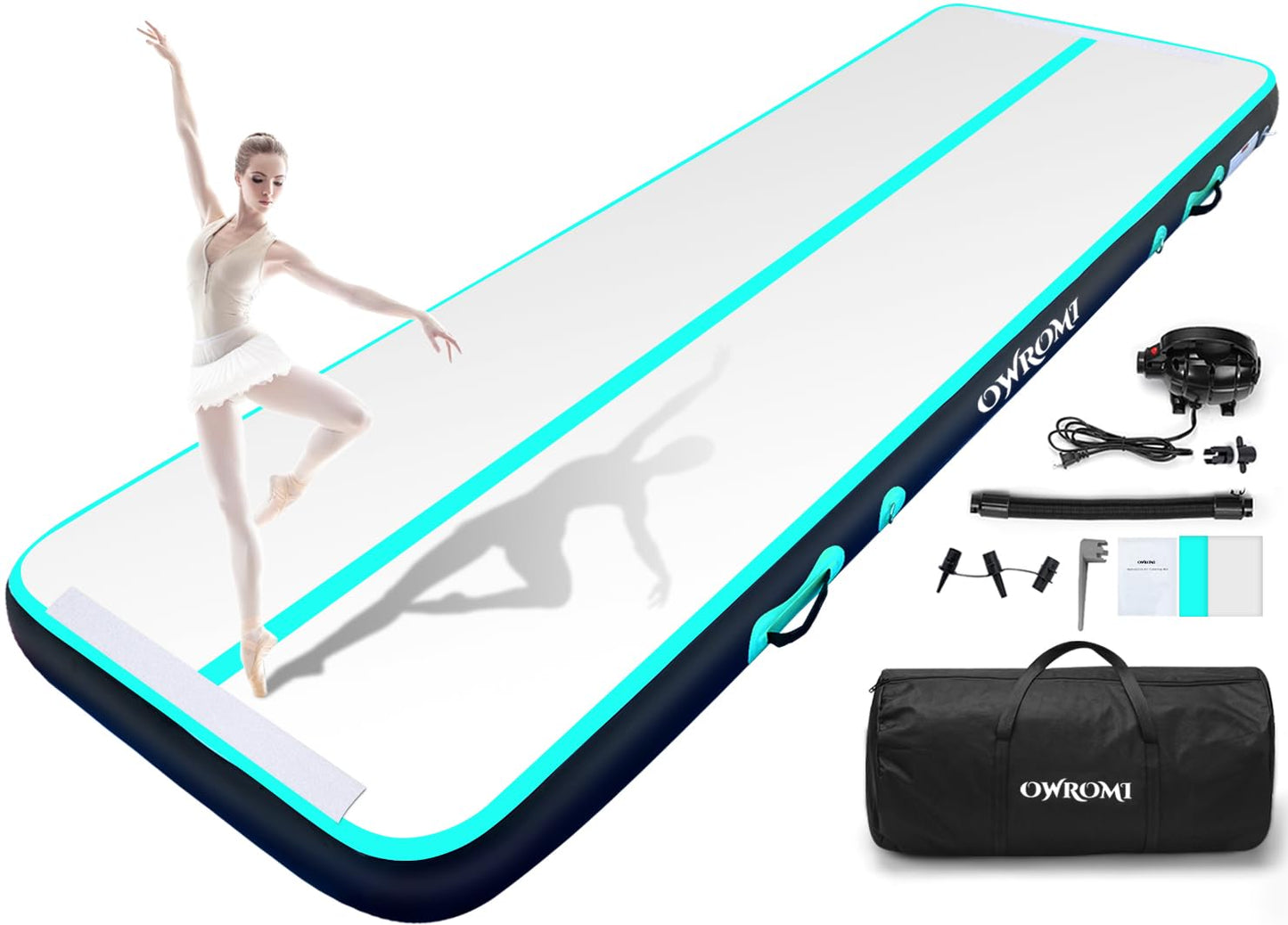 OWROMI Inflatable Air Gymnastics Mats for Tumbling, 10ft/13ft/16ft/20ft Tumble Track Tumbling Mats for Kids, 4/8 Inches Thick Training Mat with Electric Pump Gymnastics Equipment for Kids Mat