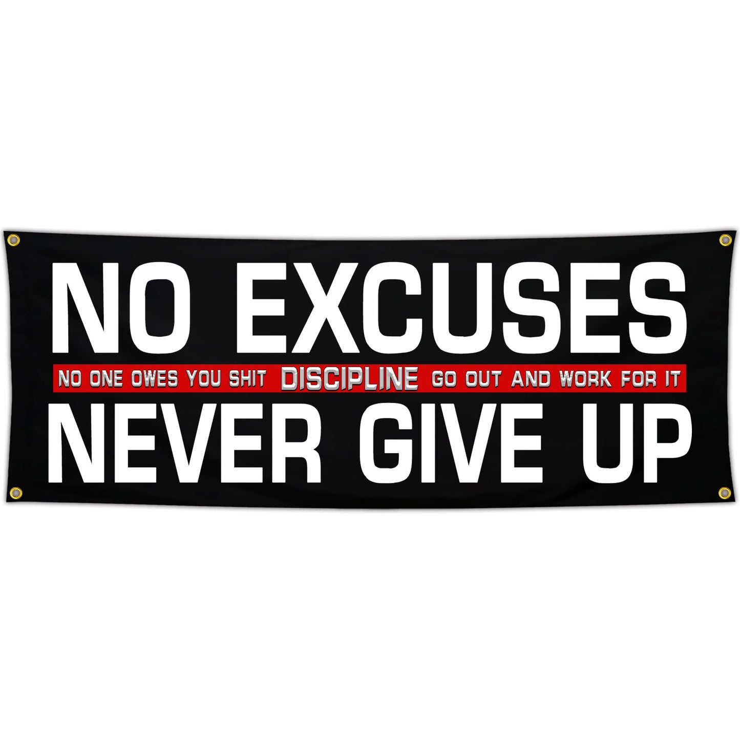 Bomtas Motivational Gym Posters Banners Flags for Home Gym Room Guys Office Bedroom No Excuses Never Give Up Inspirational Flag Banner 24x72 Inch Motivation Wall Art Decor