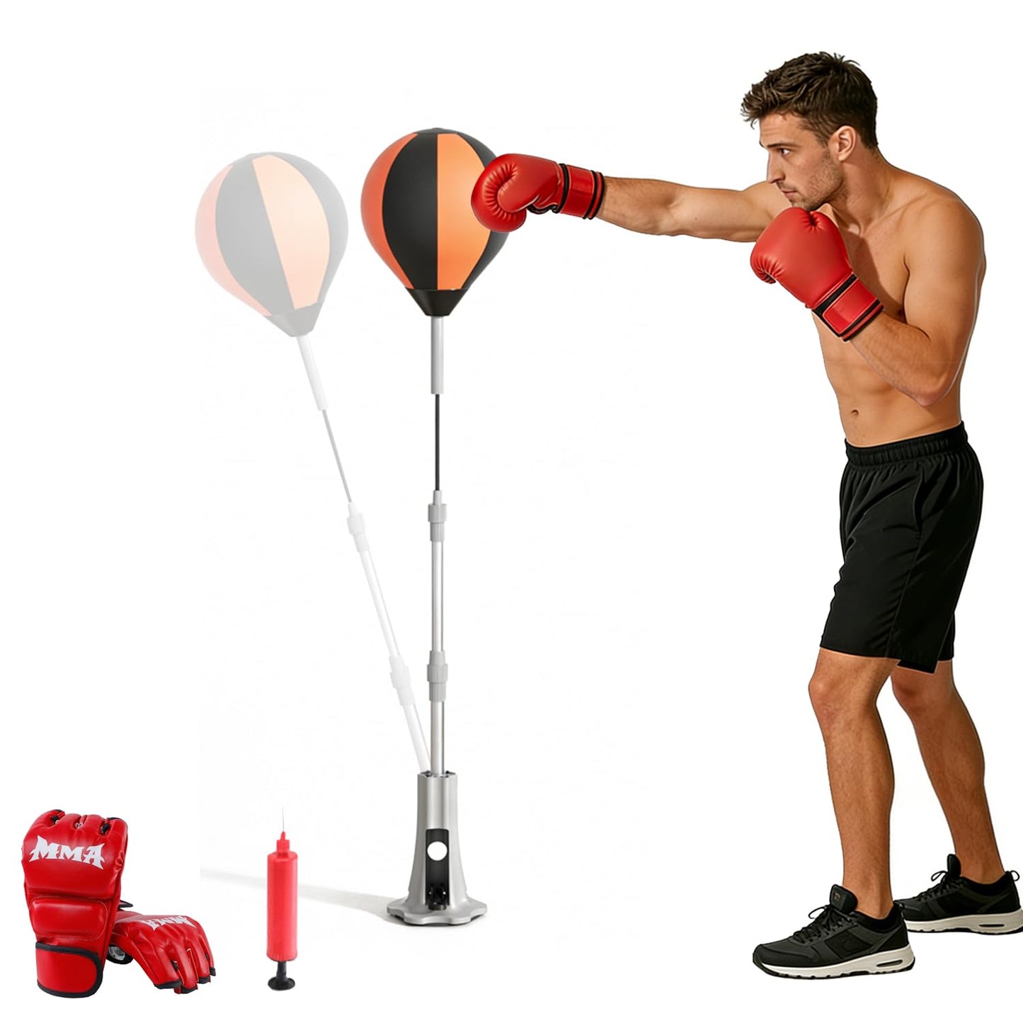 Punching Bag with Stand, Fast Bounceback Reflex Boxing Bag for Adults & Teens, Height Adjustable Speed Bag for Training, Boxing Equipment, One-Touch Suction Attachment