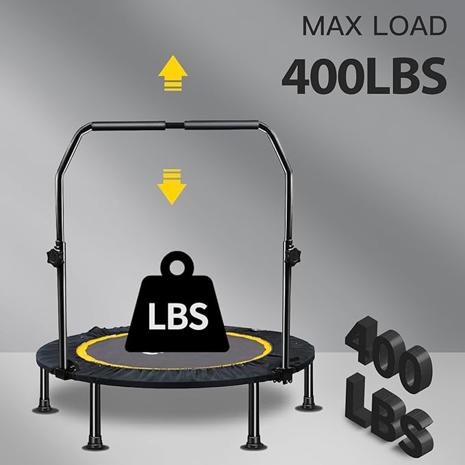 CLORIS 40in Folding Trampoline Mini Trampoline Rebounder Trampoline for Adults Fitness Trampoline with Adjustable Foam Handle, with safty Padded Cover Best Gift.