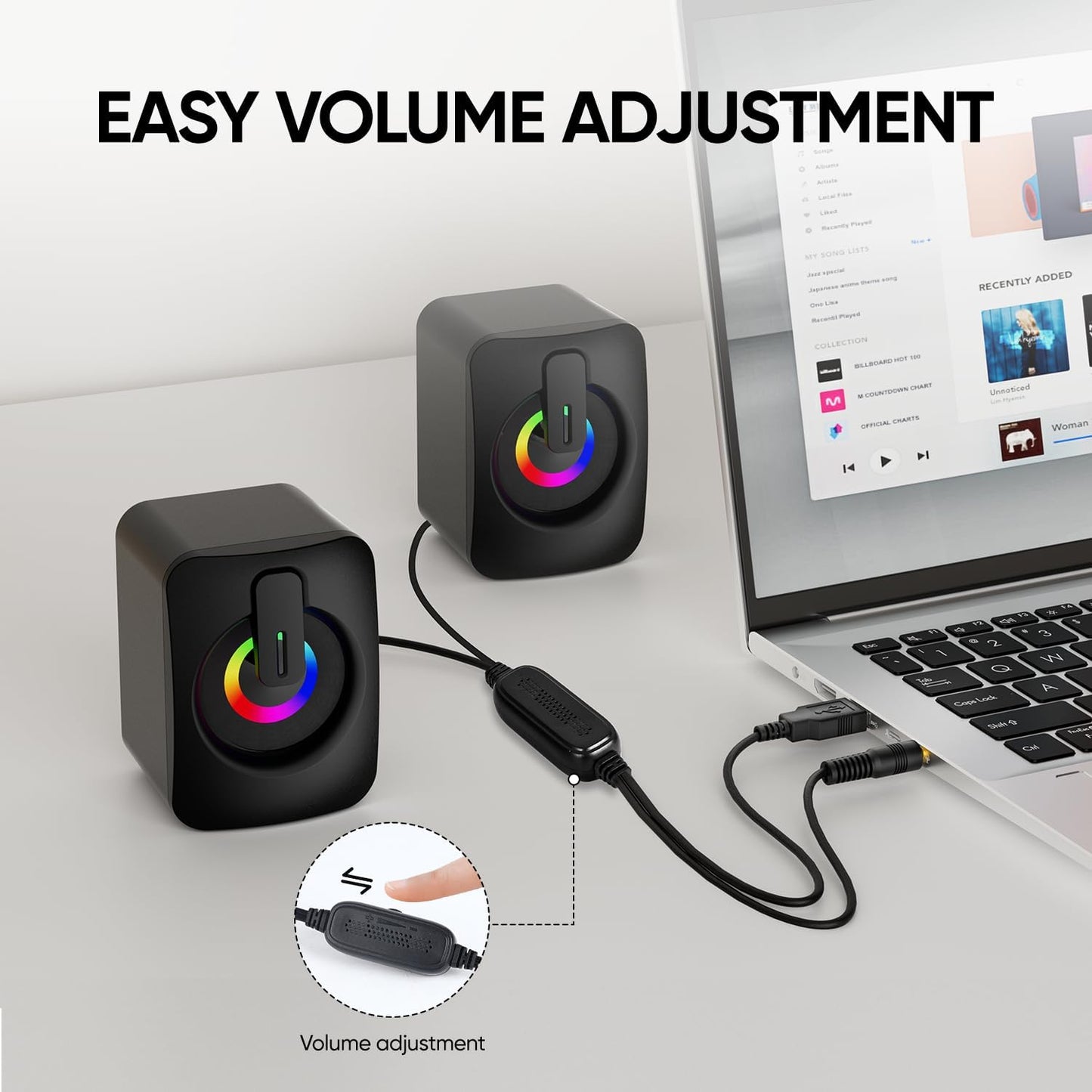 MELOGAGA 7-Color 3.5mm RGB Computer Speakers, USB-Powered PC Speakers with LED Backlight, Aux Compact Soundbar