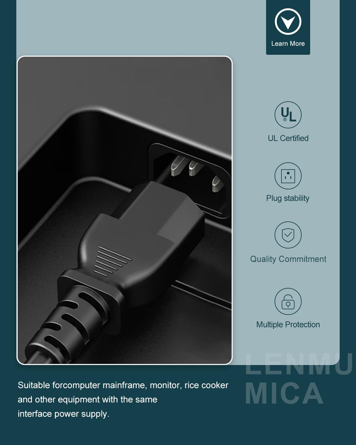 Lenmu Mica 3 6 AC Power Cord for Vibration Plate Walking Pad Treadmills Ellipticals Fitpulse Lifepro Hurtle Fitness