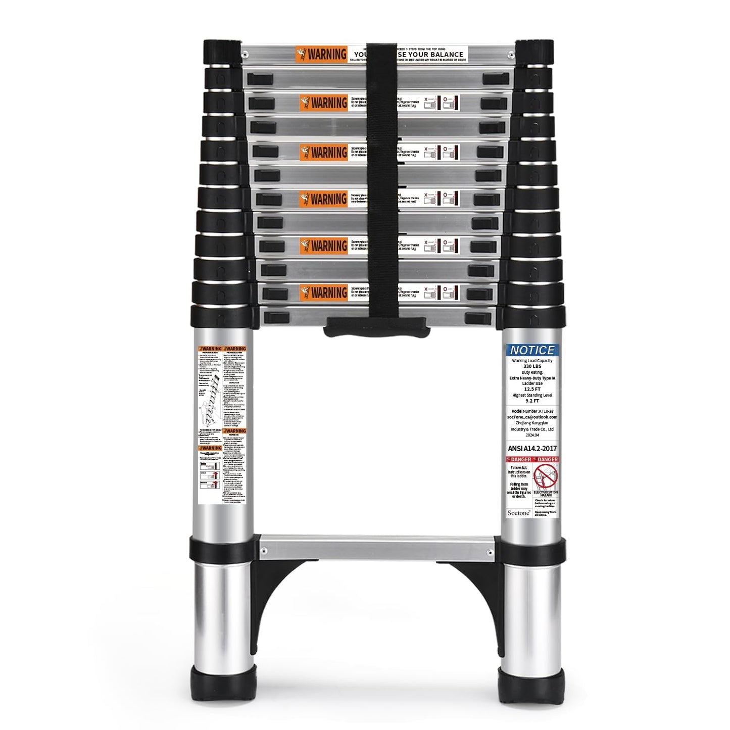Telescoping Ladder, SocTone 12.5 FT Aluminum Lightweight Extension Ladder with 2 Triangle Stabilizers, Heavy Duty 250lbs Max Capacity, Multi-Purpose Collapsible Ladder for RV or Outdoor Work