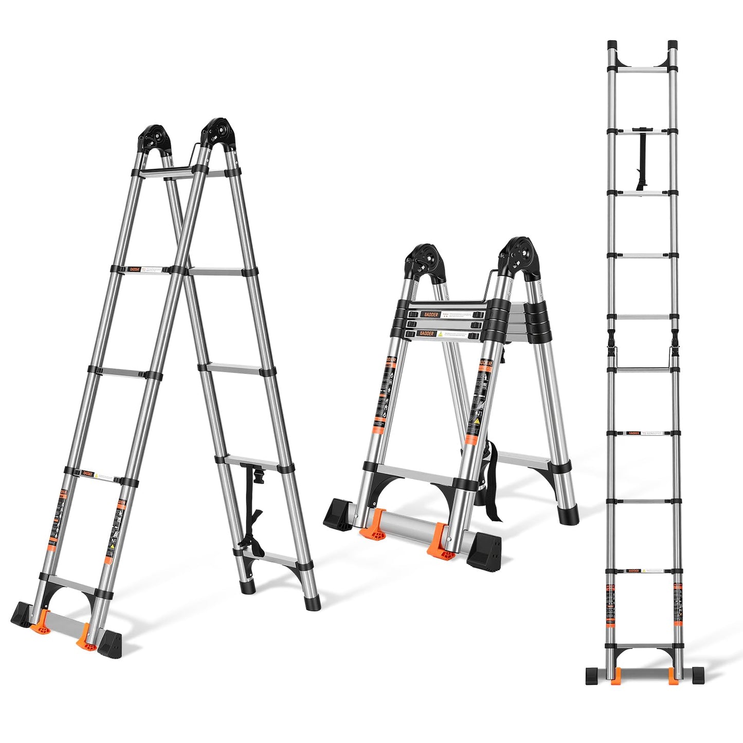Telescoping A Frame Ladder 12.5 Ft, Collapsible Ladder with Hooks, Multi-Position Folding Step Ladder – Heavy Duty 330 lbs, Telescopic Extension Ladder for Home, RV, Roof, Travel, Storage