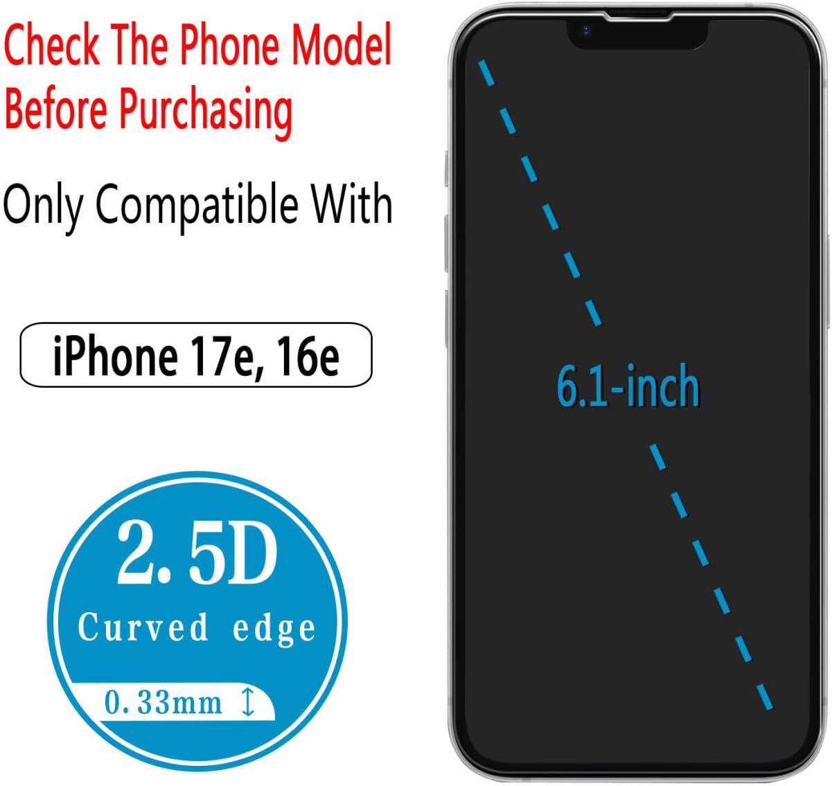 (2 Pack) 17e 16e Screen Protector for iPhone / iPhone Tempered Glass, Anti Scratch, Bubble Free