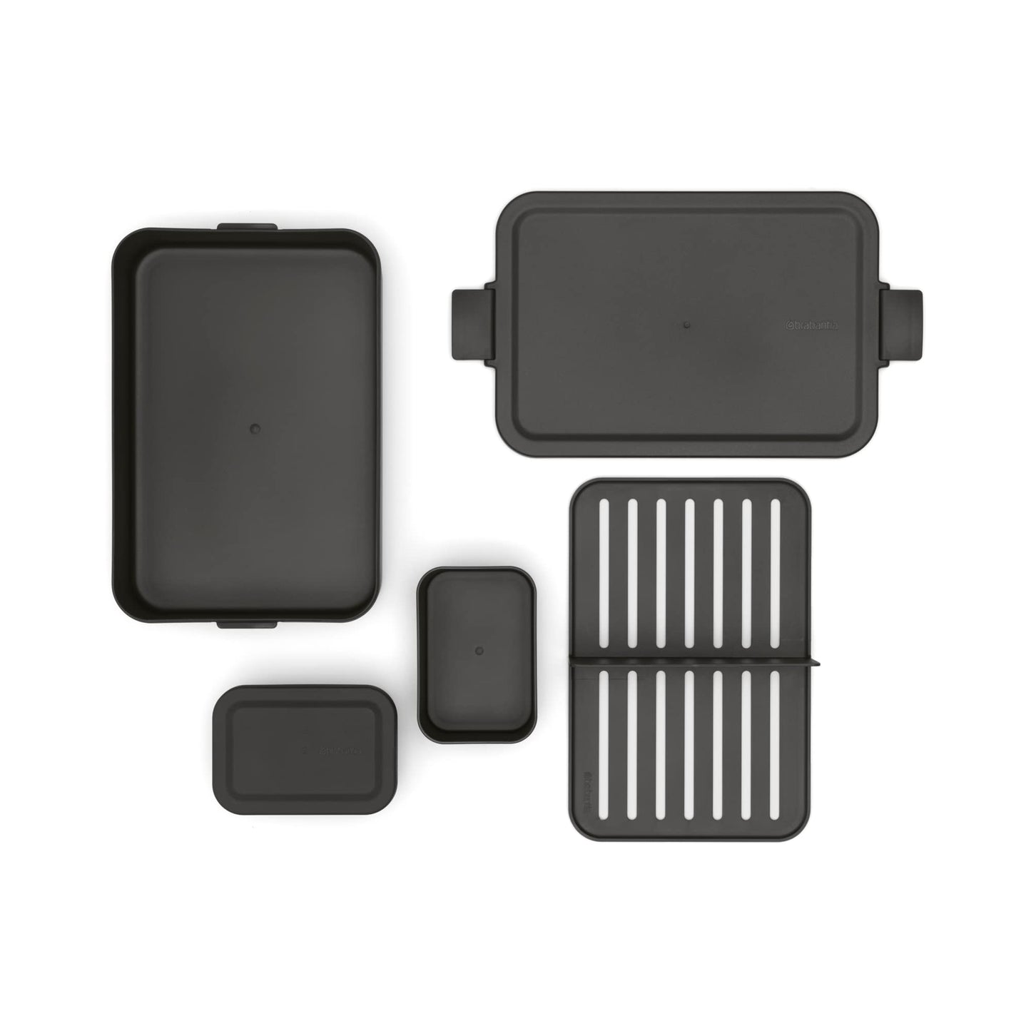 Brabantia Make & Take Bento Lunch Box (Dark Gray) 2 Compartments & Lidded Pot, Lift-Out Tray Divider, BPA-Free, Airtight Snap Locks, Microwave & Freezer Safe, Travel Meal Prep Container