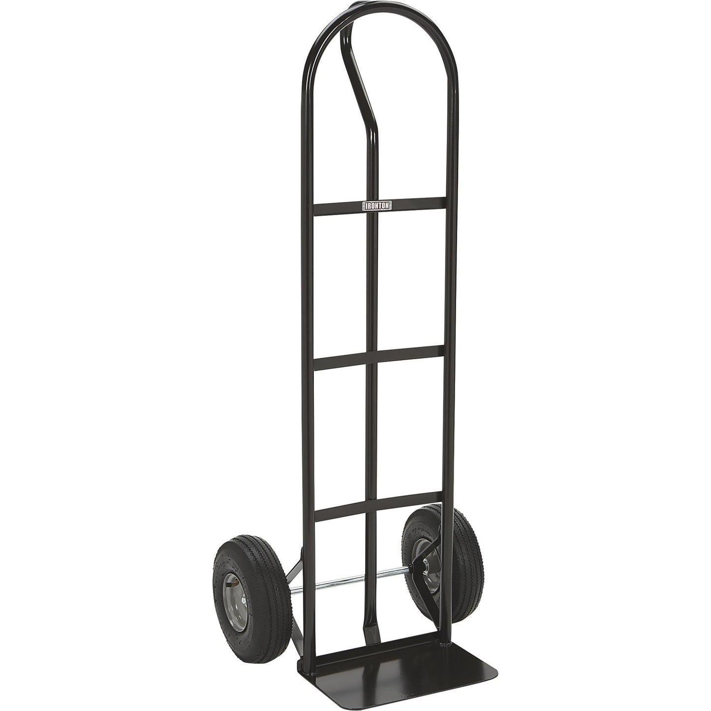 Ironton Steel Pneumatic Hand Truck Dolly, 600-Lb Capacity, Heavy-Duty Steel Frame, 10-in Pneumatic Tires, P-Style Handle, 14" x 8.5" Toe Plate