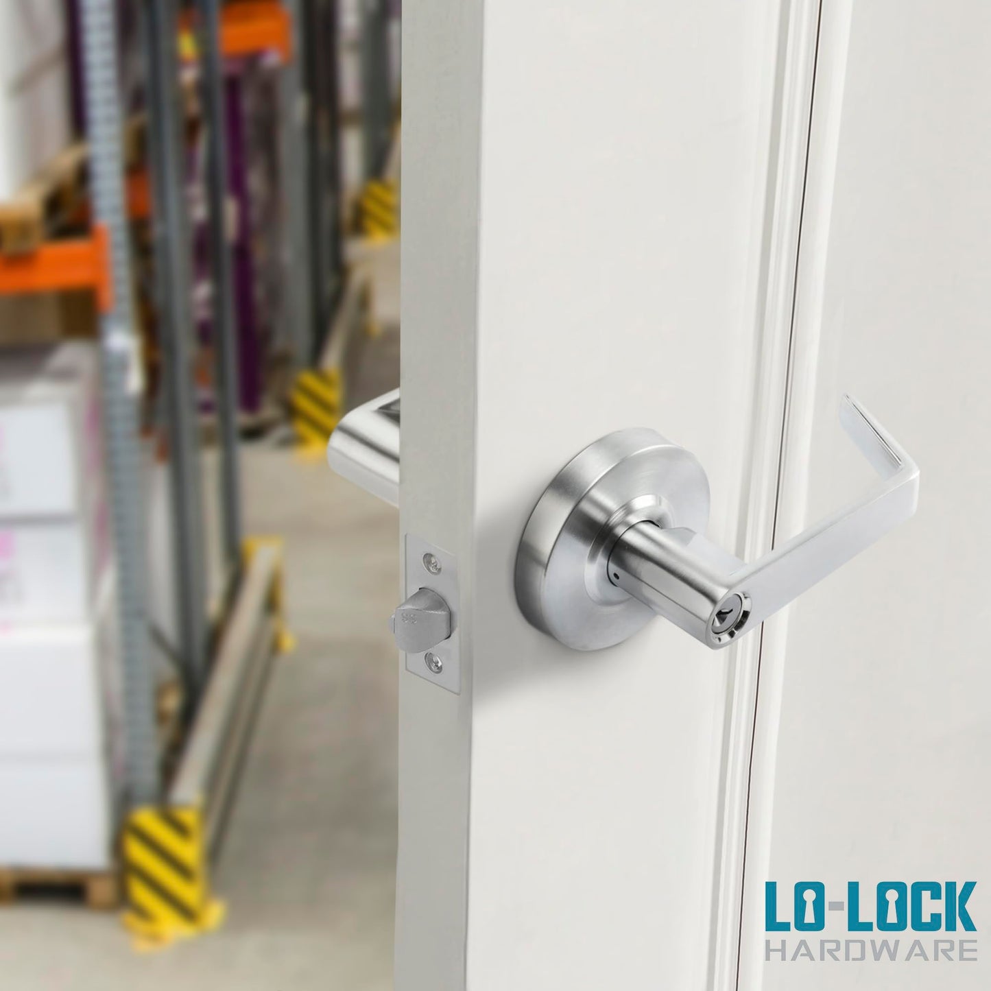 LO-LOCK HARDWARE Commercial Lever Door Lock - Heavy-Duty Locking Door Handle, ADA Door Handles, Cylindrical Lever Lock, Non-Handed Grade 2 Industrial Door Handle, 26D Satin Chrome, Passage/Closet