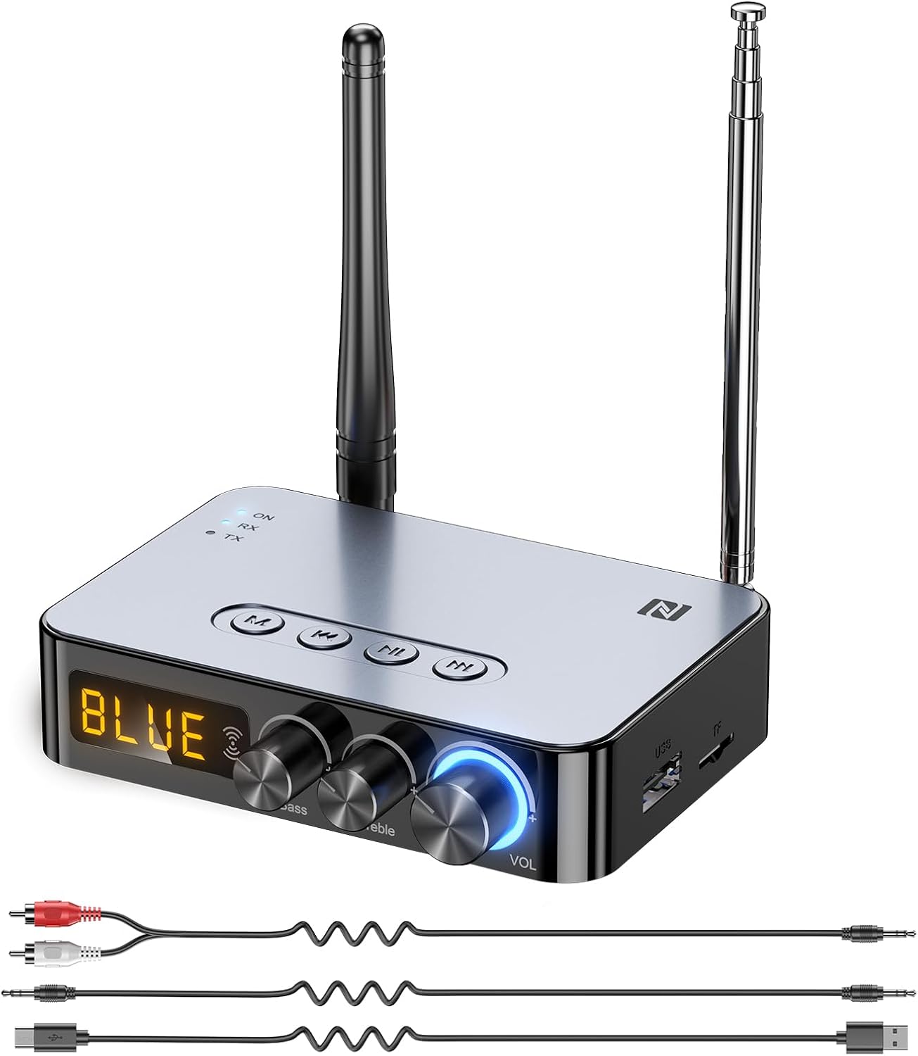 Rylithon 5.3 3.5mm 6.5mm Bluetooth Transmitter Receiver for Home Stereo TV, HD Wireless Low-Latency NFC Audio Adapter