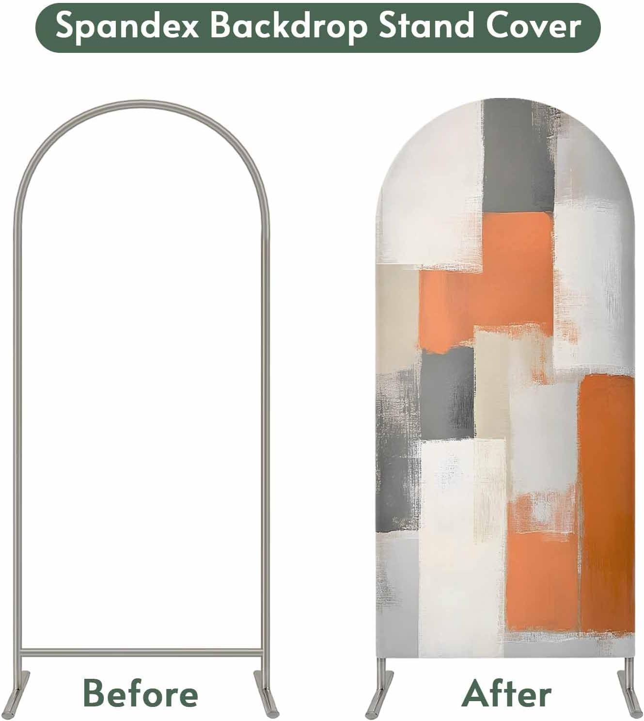 Jnbasdffb 7.2 Orange Beige Geometric Wedding Arch Cover, Stretchy Spandex Arch Backdrop Stand Covers FT, Abstract Grey