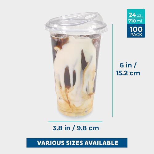 Freshware 24 oz Clear Disposable Plastic Cups - Heavy-Duty Tumblers with Strawless Sip Lids | 100 Pack for Parties