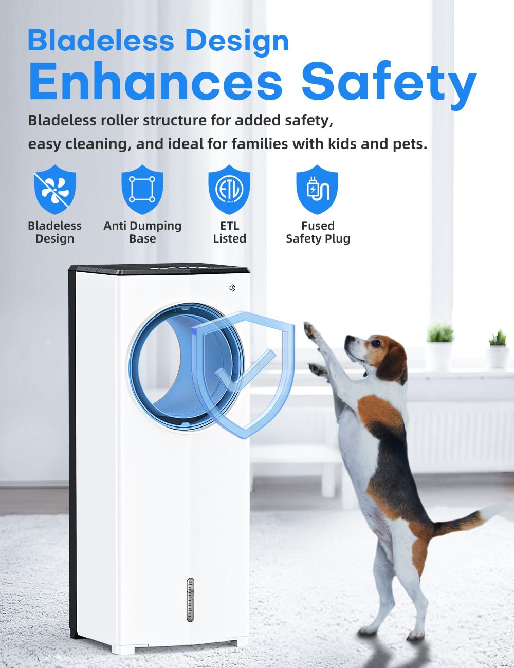 CENSTECH Windowless Air Conditioner, 27" Bladeless Evaporative Air Cooler with 4 Modes & 3 Speeds, Double Tanks for 24H Cooling, 25FT Remote, 7H Timer, 360° Swing Portable Swamp Cooler Air Conditioner