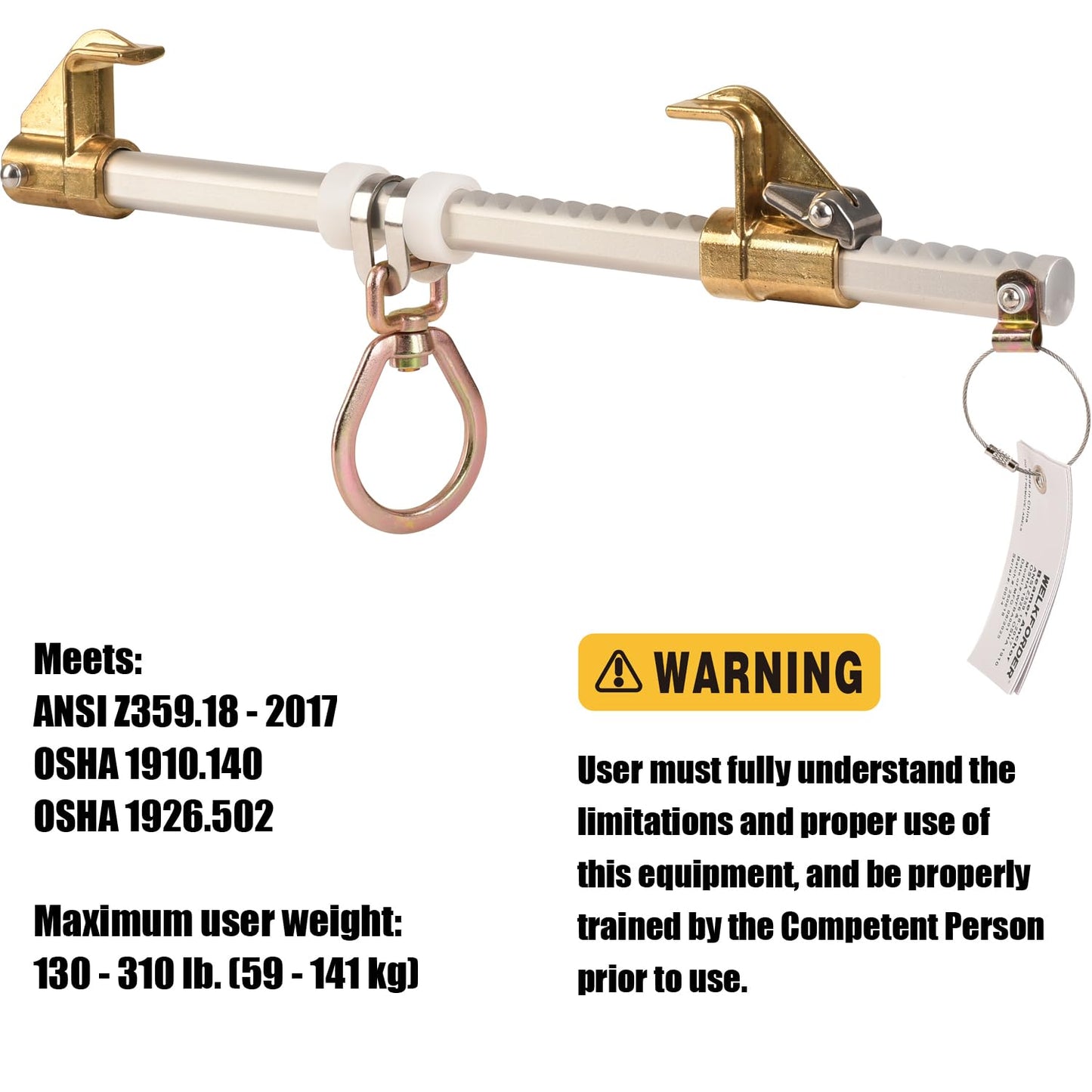 WELKFORDER Horizontal Sliding Beam Anchor Fits 3.5" to 14" Beams [Rugged & Reusable Aluminum] ANSI & OSHA Compliant Fall Protection Positioning Equipment