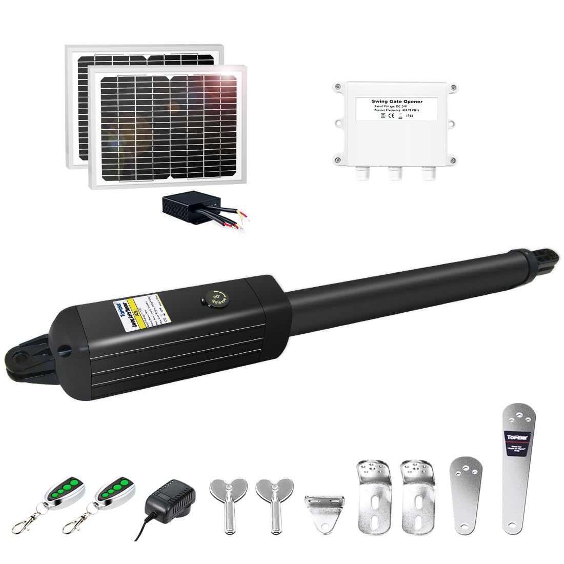 TOPENS A3S Automatic Solar Gate Opener for Light Duty Single Swing Gates Up to 12ft, Single Swing Gate Operator Battery Powered with Remote Control Kit Gate Motor Solar Panel Included