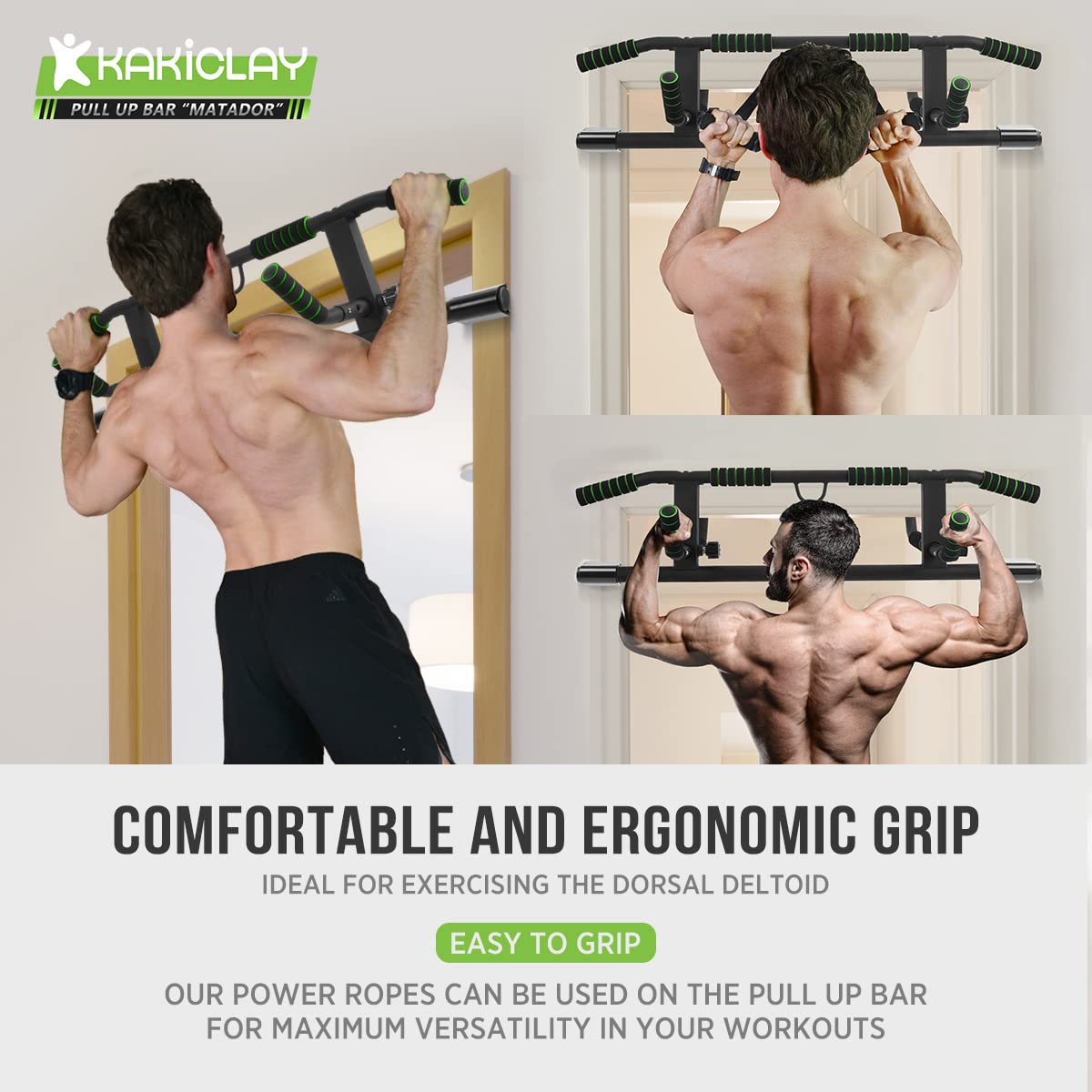KAKICLAY 2026 Upgrade Multi-Grip Pull Up Bar with Smart Larger Hooks Technology - USA Original Patent, Designed, Shipped, Warranty