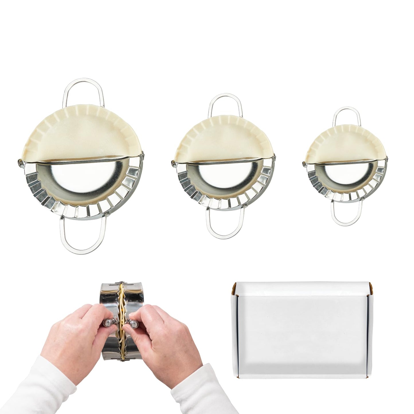 3-in-1 Dumpling Press, Pierogi Maker, and Empanada Maker Press, 304 Stainless Steel with 3 Sizes (4”, 5”, 6”) for Homemade Dumplings, Pastries and Empanada Mold Manual Pasta Makers