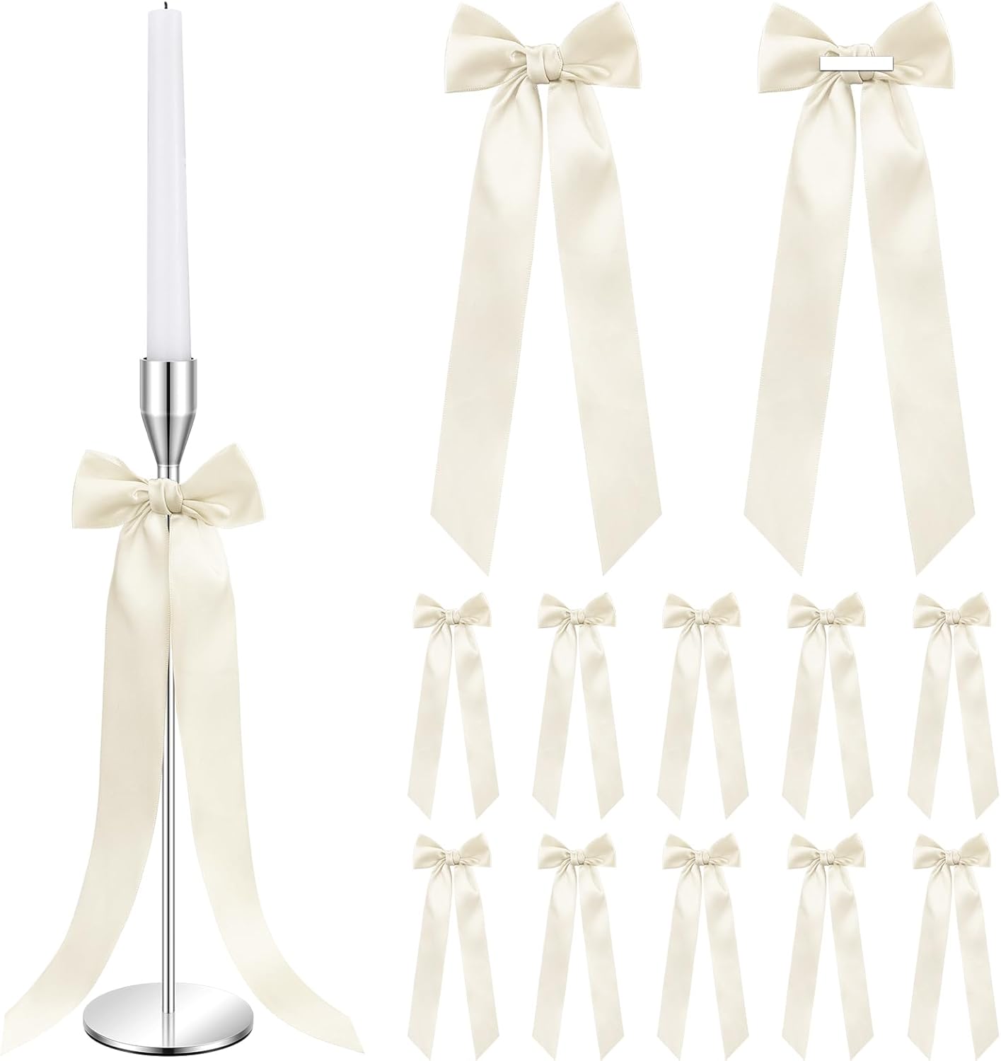 Teenyyou 12 Pcs Ivory Candlestick Bows - 13 Inch Large Coquette Table Decor for Weddings & Parties