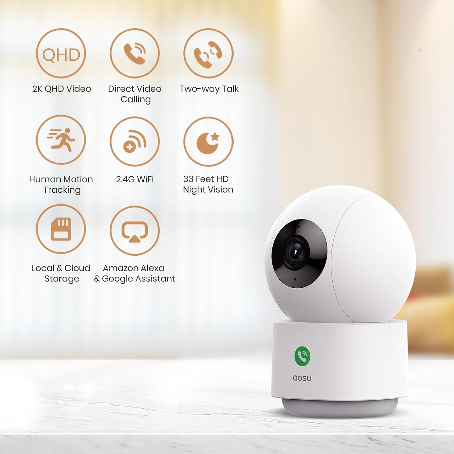 aosu 2K 360-Degree 2.4 Security Camera Indoor, Baby Monitor Pet Camera for Home Security with GHz Wi-Fi Router