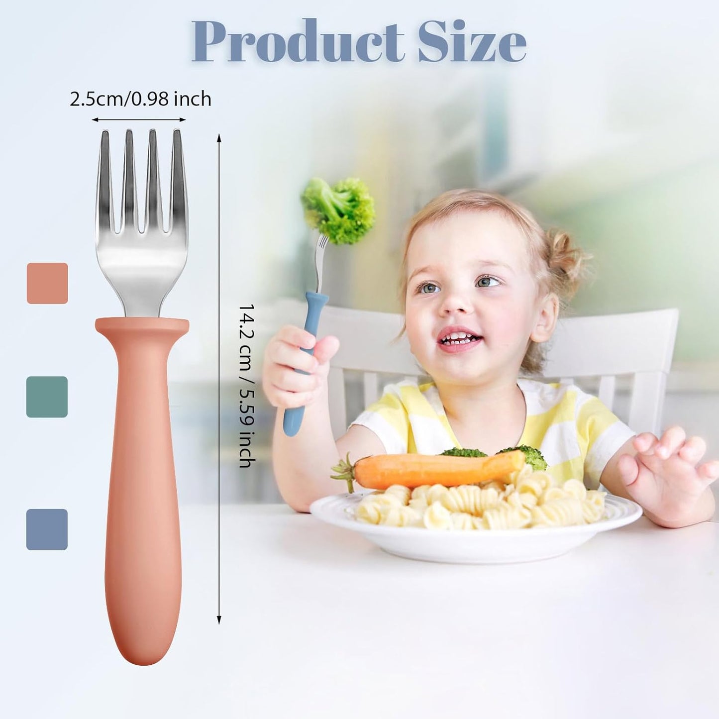 Pimoys Stainless Steel Toddler Forks - 6-Pack Baby Utensils with Plastic Handles | Dishwasher Safe