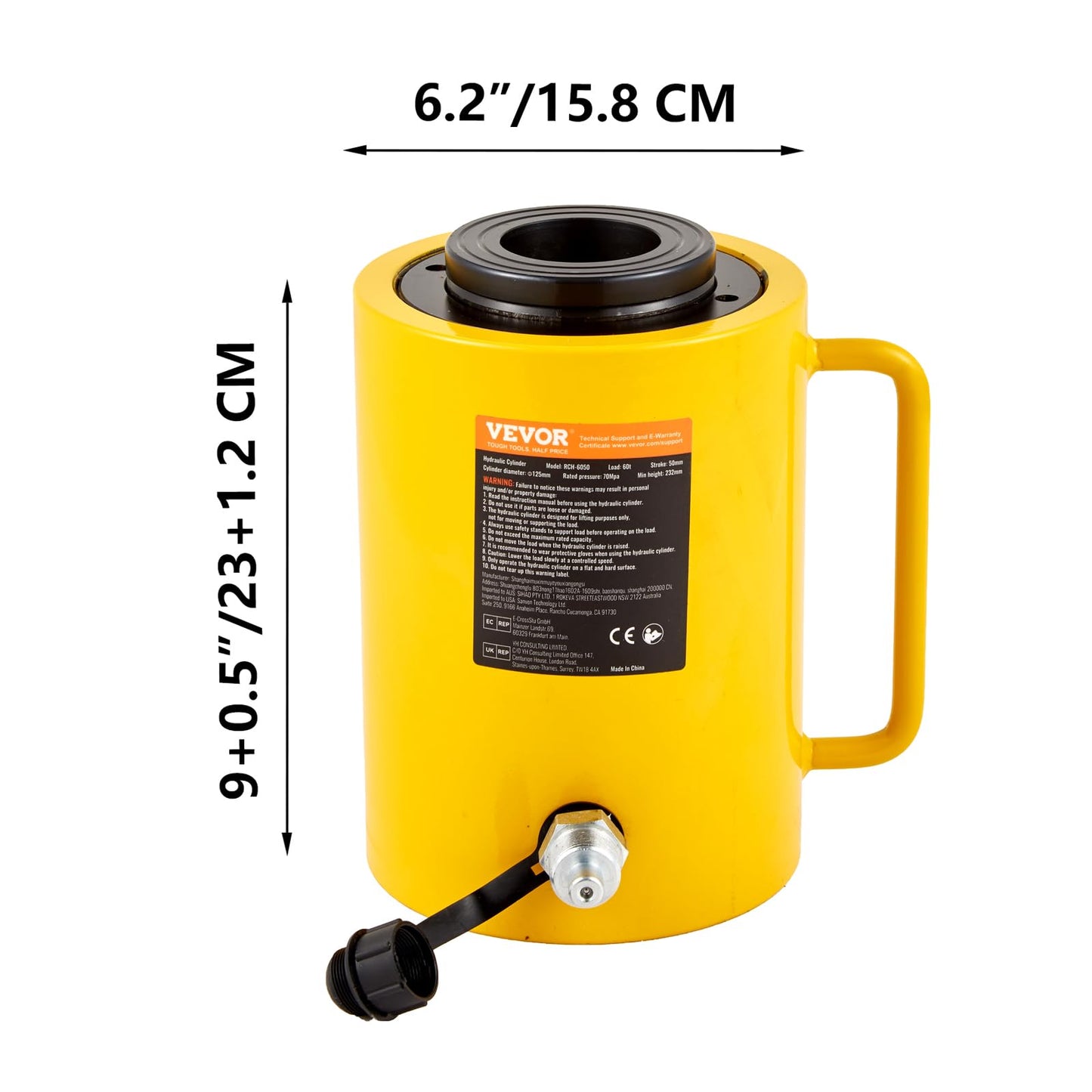 Vevor 60T 2 Inch Hydraulic Cylinder Jack Hollow Single Acting Hydraulic Ram Cylinder 50mm Hydraulic Lifting Cylinders for Riggers Fabricators (60T 2 Inch Hollow): Industrial & Scientific