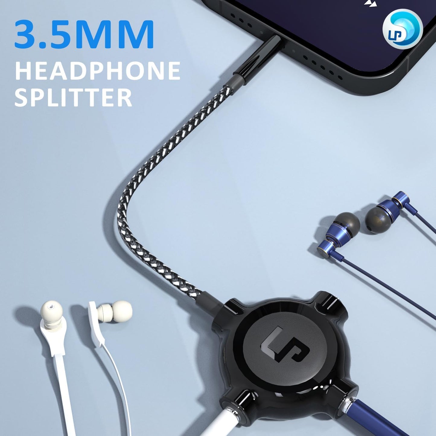 LP 3.5mm 3 iPhone(6), MP3 Headphone Splitter, Nylon-Braided Audio Stereo Splitter, Male to Female Ports for MacBook