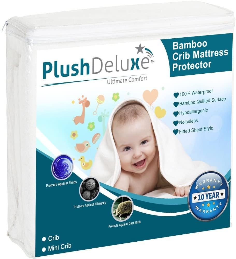 PlushDeluxe Crib Mattress Protector - 100% Waterproof & Noiseless | Ultra Soft Bamboo Viscose, 28”x49”