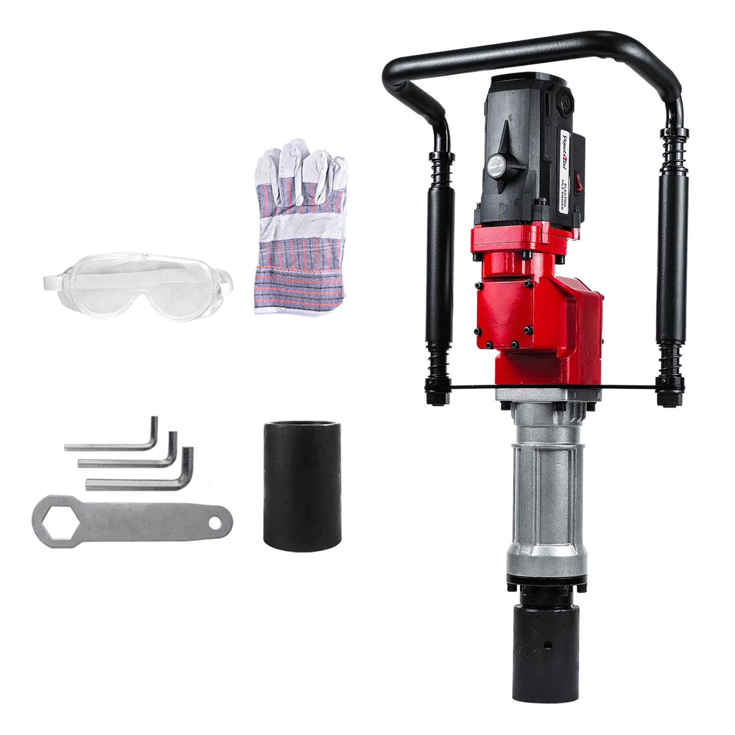 Electric Pile Driver Hammer 2200W Electric T Post Driver, 110V Handheld Pile Driver, 2100 BPM Sufficient Power, Ideal for Fence Post Construction Site, Farm Fences, Forestry Seedlings