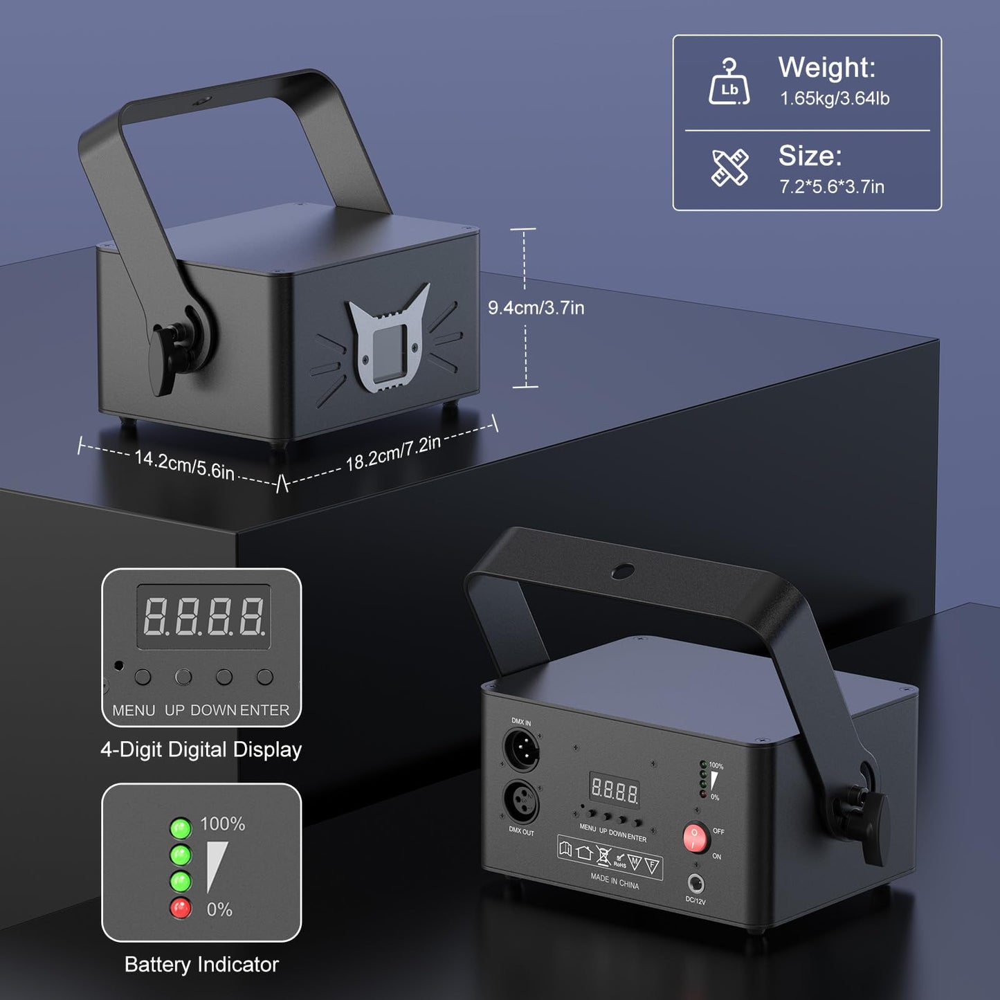 Animation DJ Laser Light,3D Animation Laser Machine with Bluetooth APP,RGB Party Laser Light Show, Built-in 5200mAh Battery for Wedding Party Disco Lights Bar Club Stage DJ Lighting