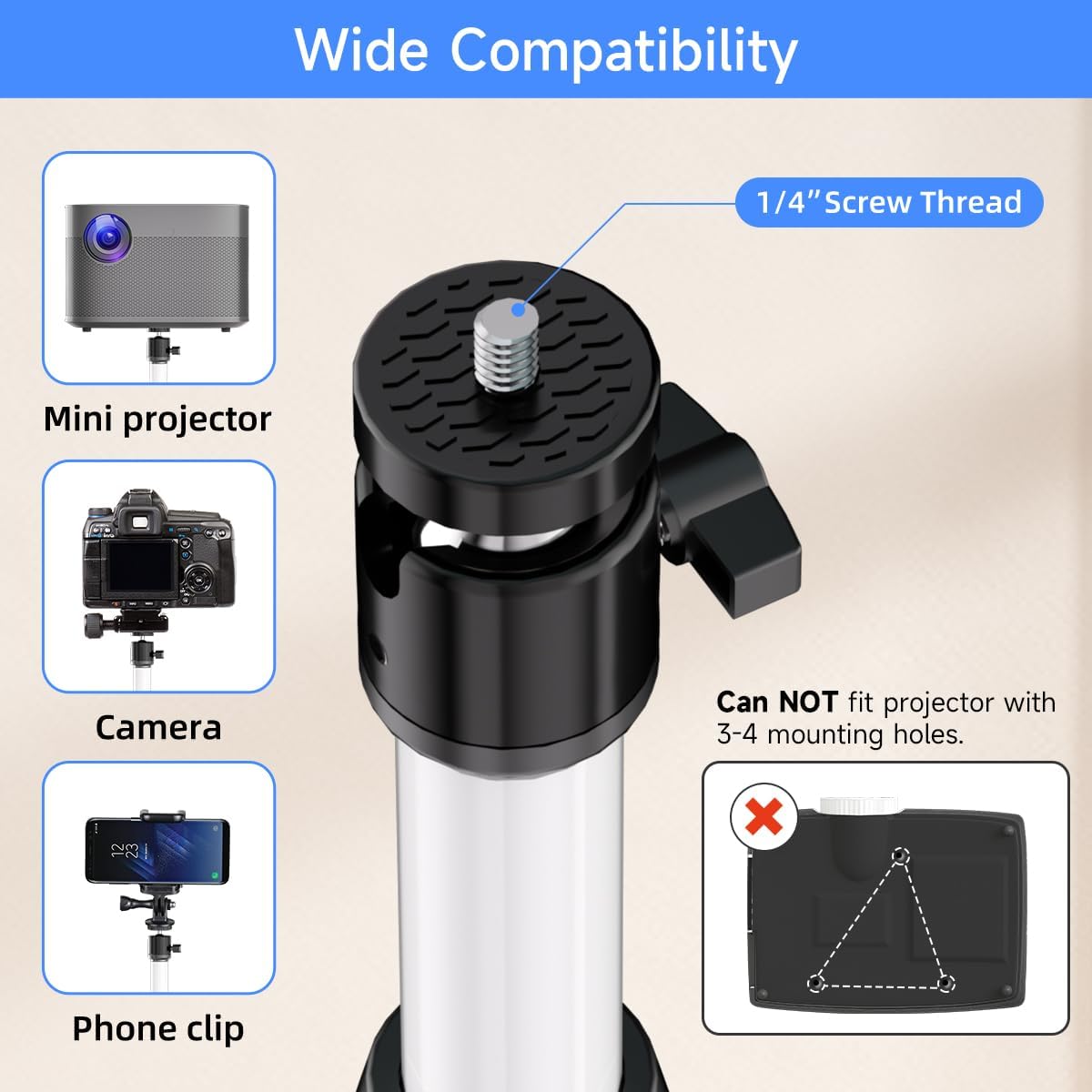 suptek 360Swivel, 36.6-46.8inch, PR001FW Projector Stand Height Adjustable Mini Projector Mount Bracket, Compatible