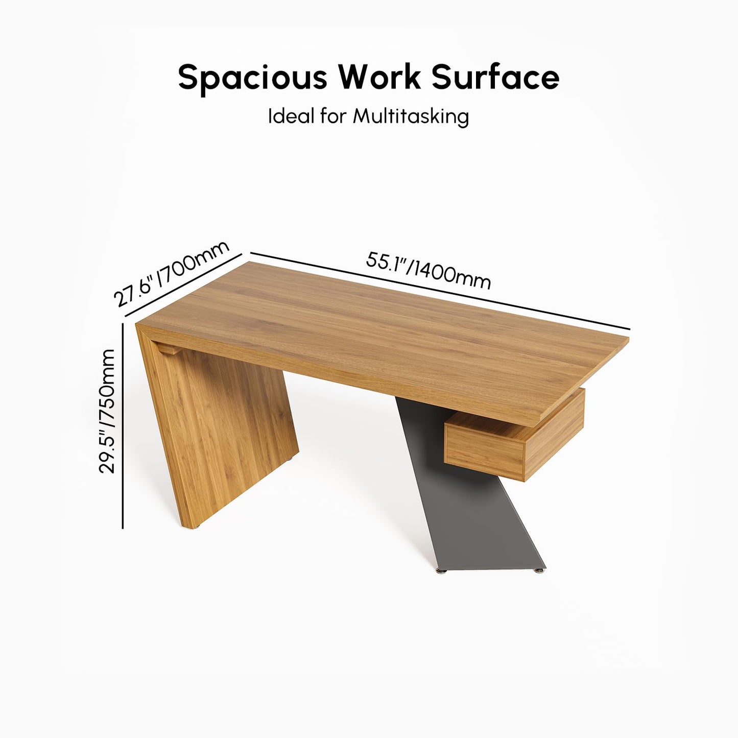 homary 55.1" Rustic Industrial Writing Desk, Home Office Desk with Drawer Natural Wooden Desk Home Office Computer Desk
