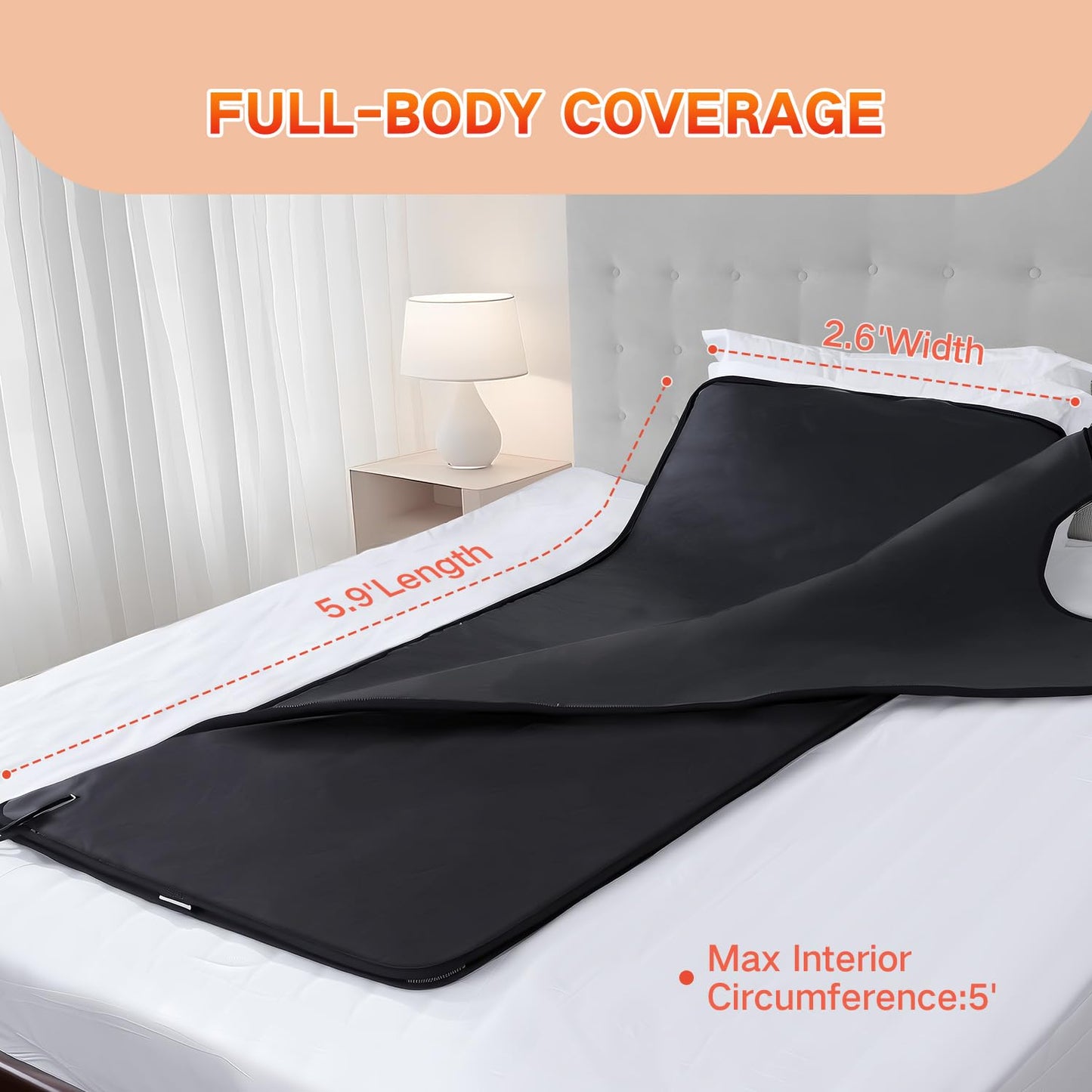 RRGFB Infrared Sauna Blanket for Home, Low EMF Carbon Crystal Heating, Portable Dry Sauna Bag for Relaxation, Detoxification, 5.9ft×2.6ft, Sleeveless-Black
