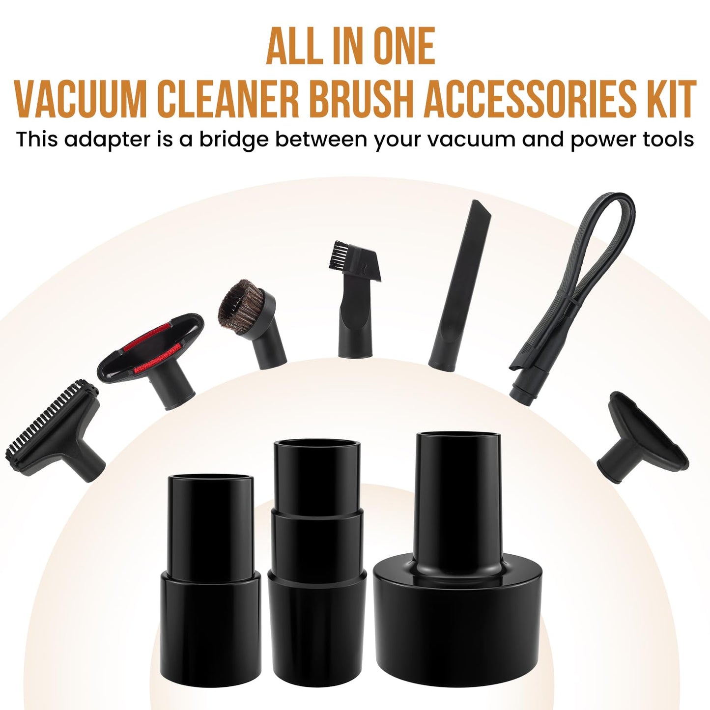 ZDRU 3Pcs Universal Vacuum Hose Adapter Kit - Multi-Size Adapters (2-1/2" to 1-1/4", 1-1/4" to 1-3/8" to 1-1/2", 1-3/8" to 1-1/4") Reducer Attachments for Wet Dry Vacuum Cleaner