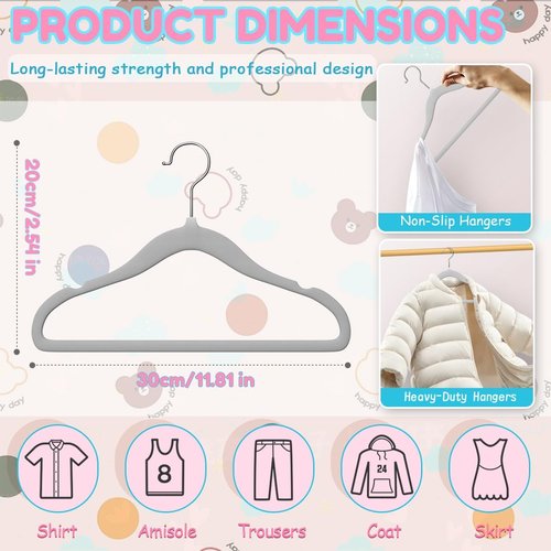 DwellWell Goods Baby Velvet Hangers - 30 Pack Non-Slip Closet Organizers with 360° Swivel Hook for Toddler Clothing