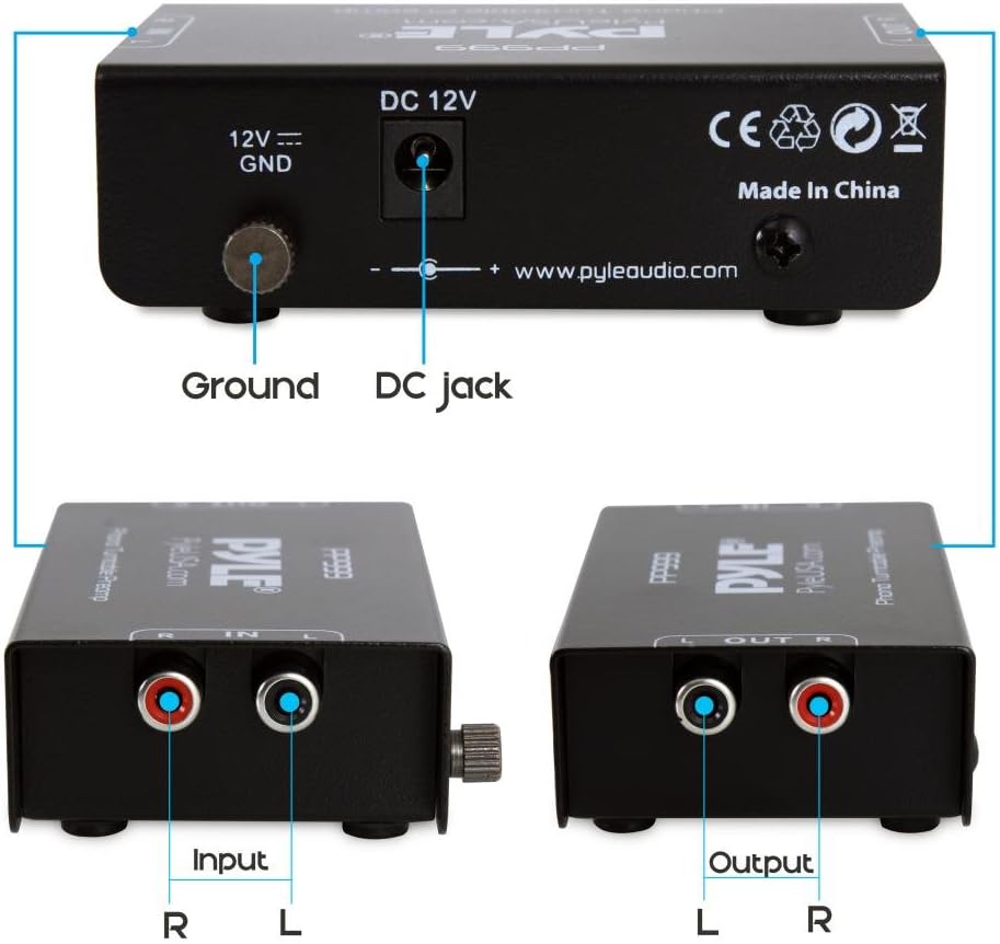 12 PP999 Pyle Phono Turntable Preamp - Mini Electronic Audio Stereo Phonograph Preamplifier with RCA Input, RCA Output