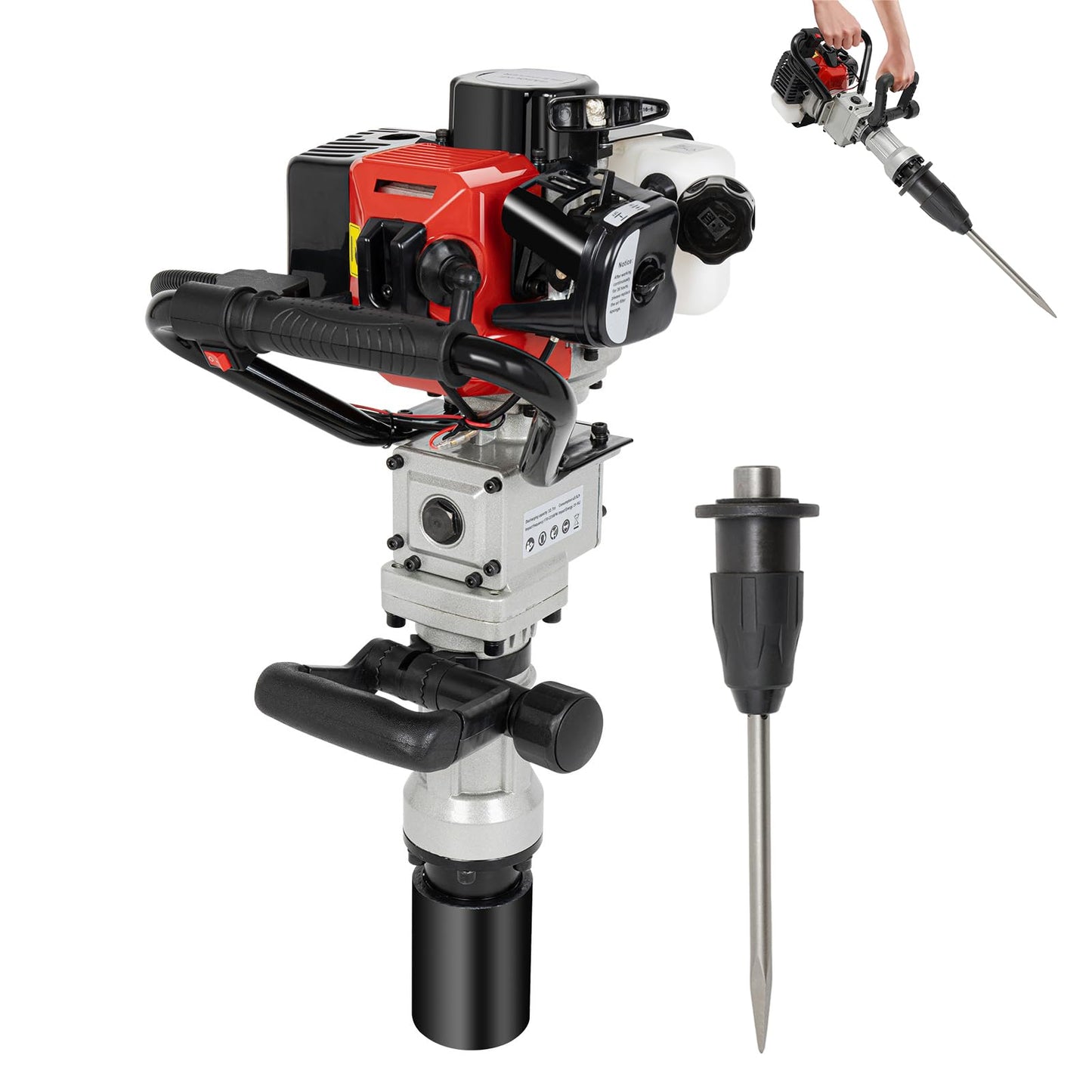 Upgrade T-Post Driver, 32.7CC 2-Stroke Gas-Powered Fence Post Driver, Heavy-Duty Petrol Pile Driver with SDS Max Drill and Conversion Head, New Model for Efficient Installation