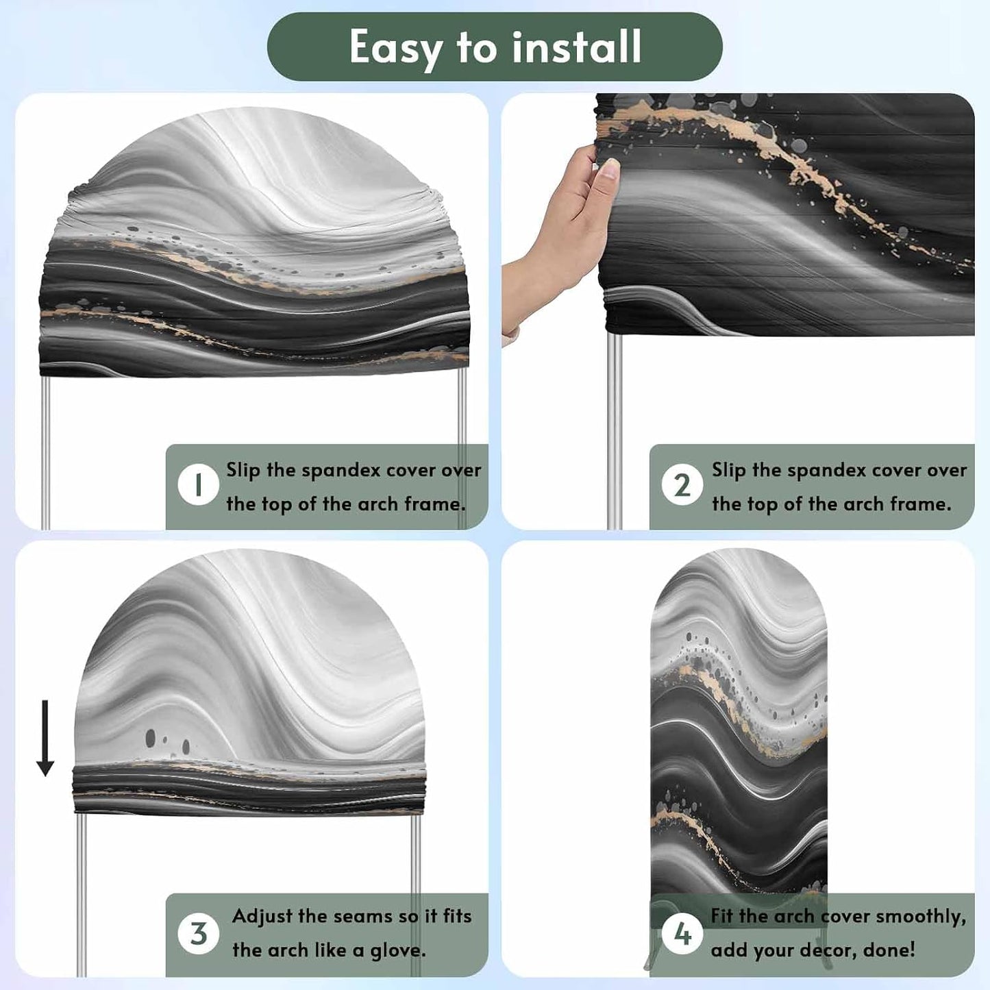 Jnbasdffb 7.2 Marble Wedding Arch Cover,Stretchy Spandex Arch Backdrop Stand Covers FT,Black Grey Oil Painting Gradient