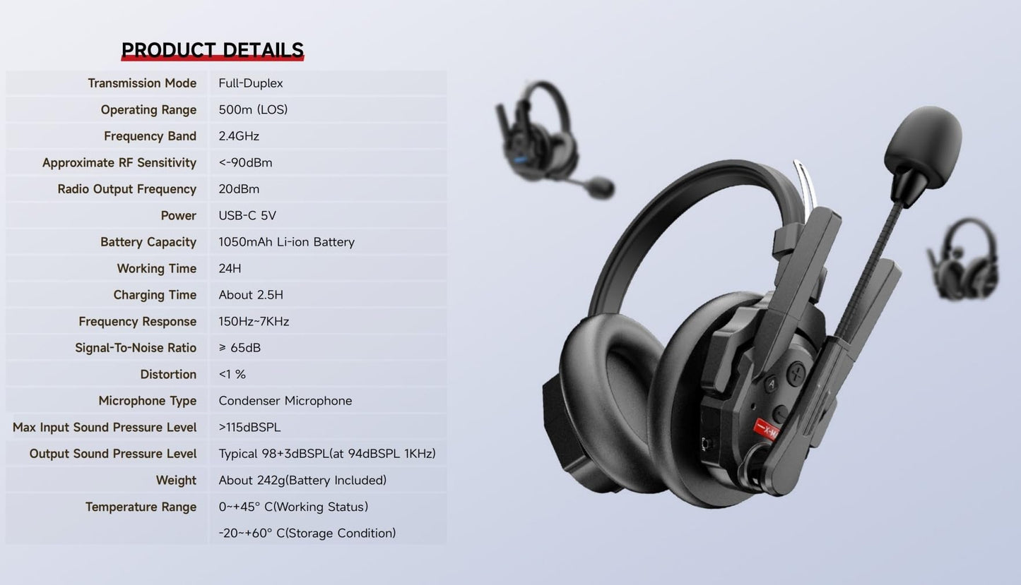 SYNCO XTALK XMax2 Wireless Intercom Headset System 2.4GHz 1640 feet 500 Meters Dual-Ear Team Communication Headset for Live Show Stage Performance Movie Shoot