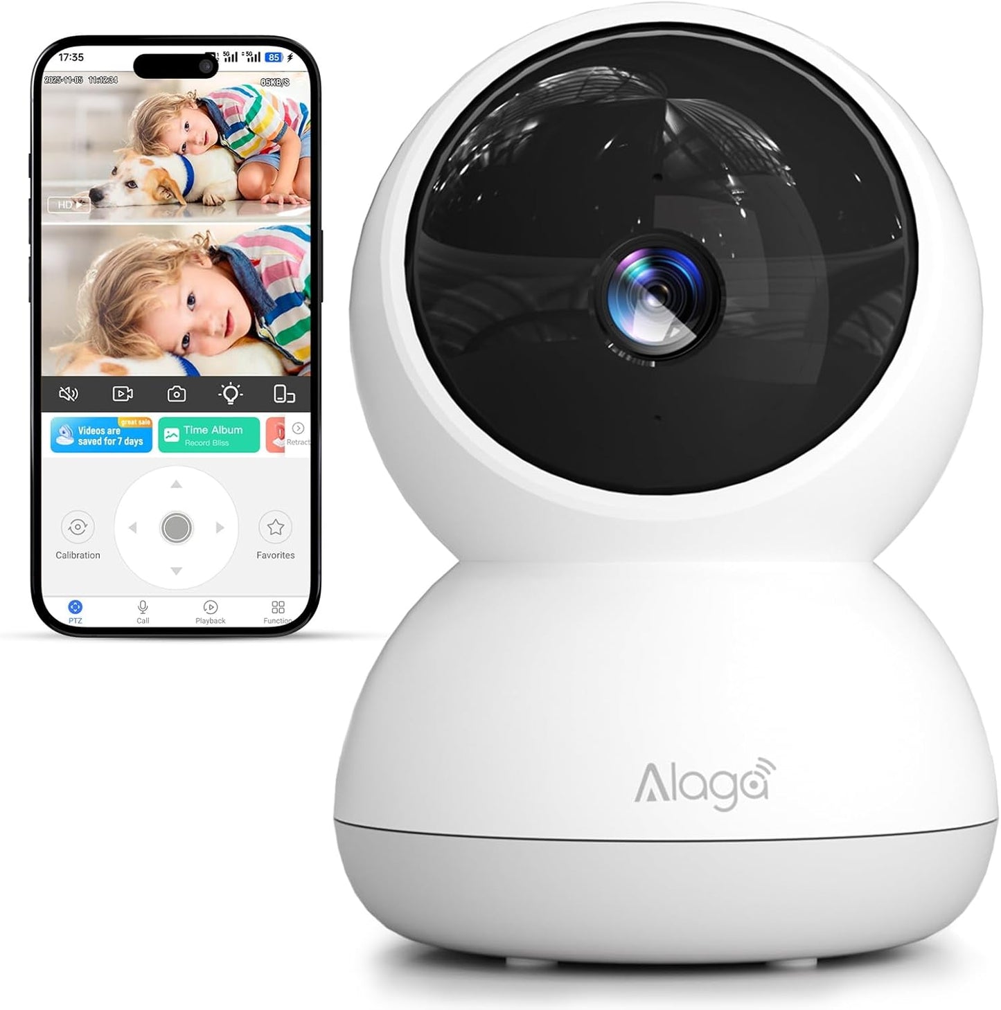 Alaga 3K 360 2-Way 2.4G 5G Indoor Camera, HD Indoor Security Camera, Pan/Tilt Pet Camera, Audio, Siren, Night Vision