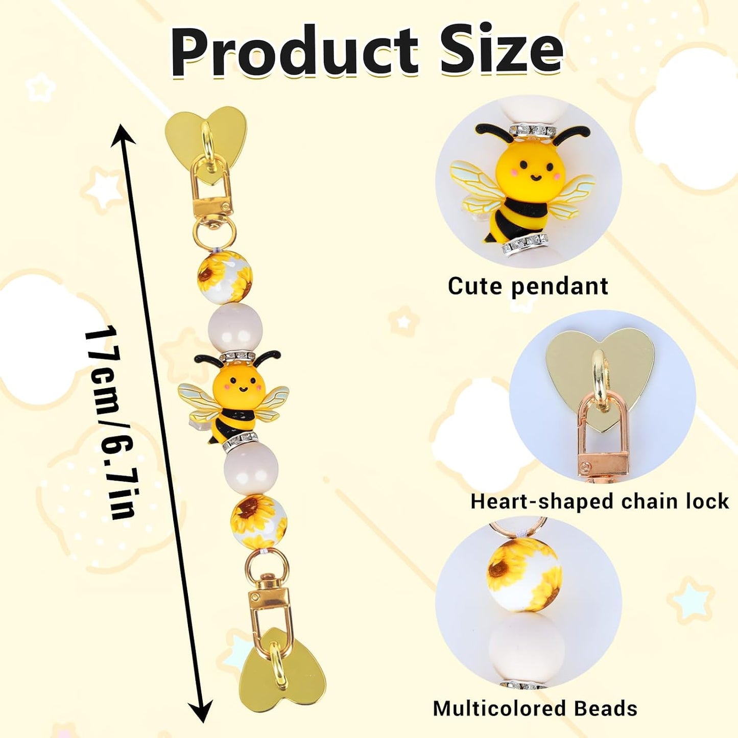 Silicone Beaded Strap for Kindle Charm - Cute Bee Style Hand Strap Bracelet Grip Chain for E-Reader, Bookish Gift