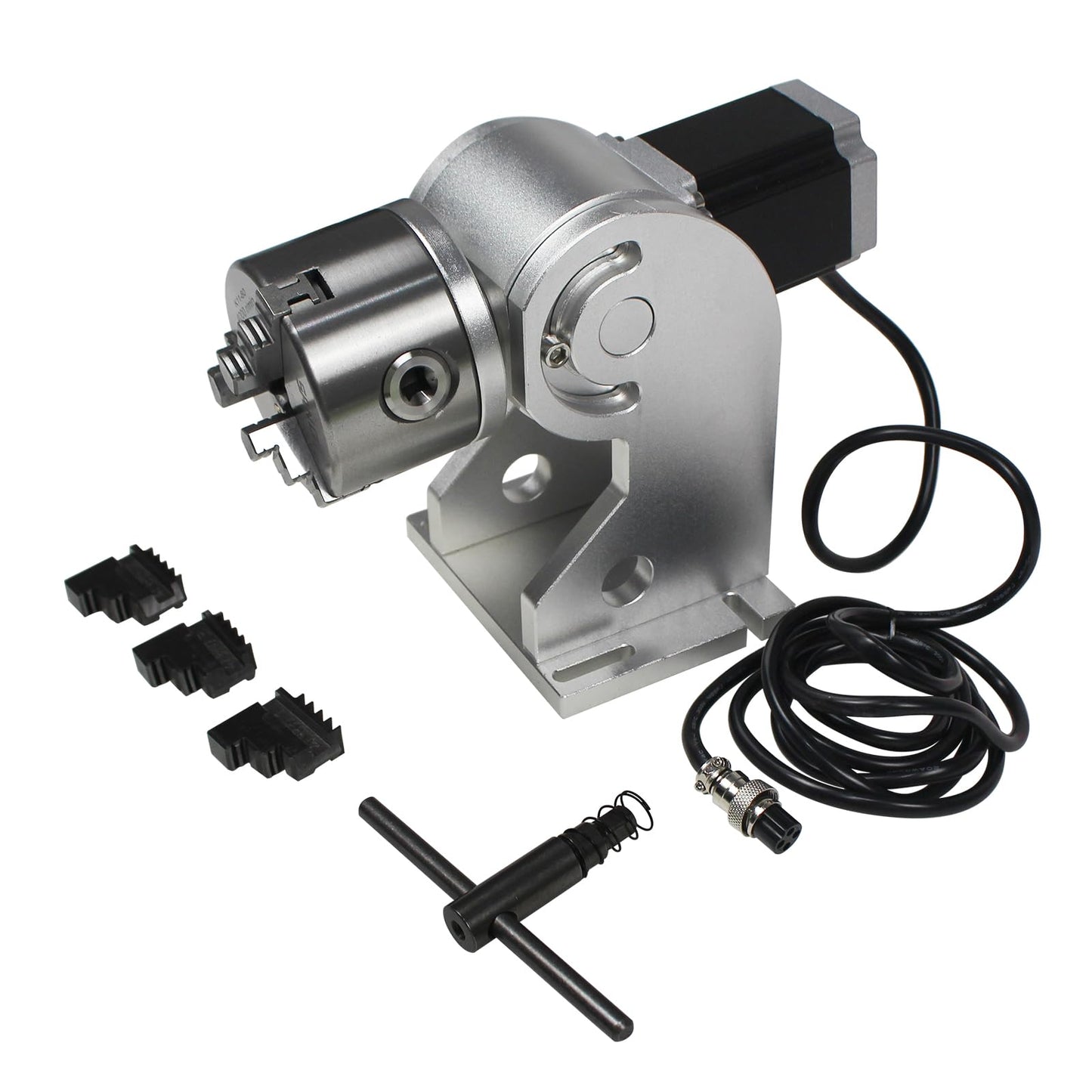 RATTMMOTOR D80 CNC 4th Axis Rotary Axis 129mm Center Height 3 Jaws Diameter 80mm Lathe Rotary Chuck with 57*57*76mm Stepper Motor for Fiber Laser Metal Carving Engraving Marking Machine