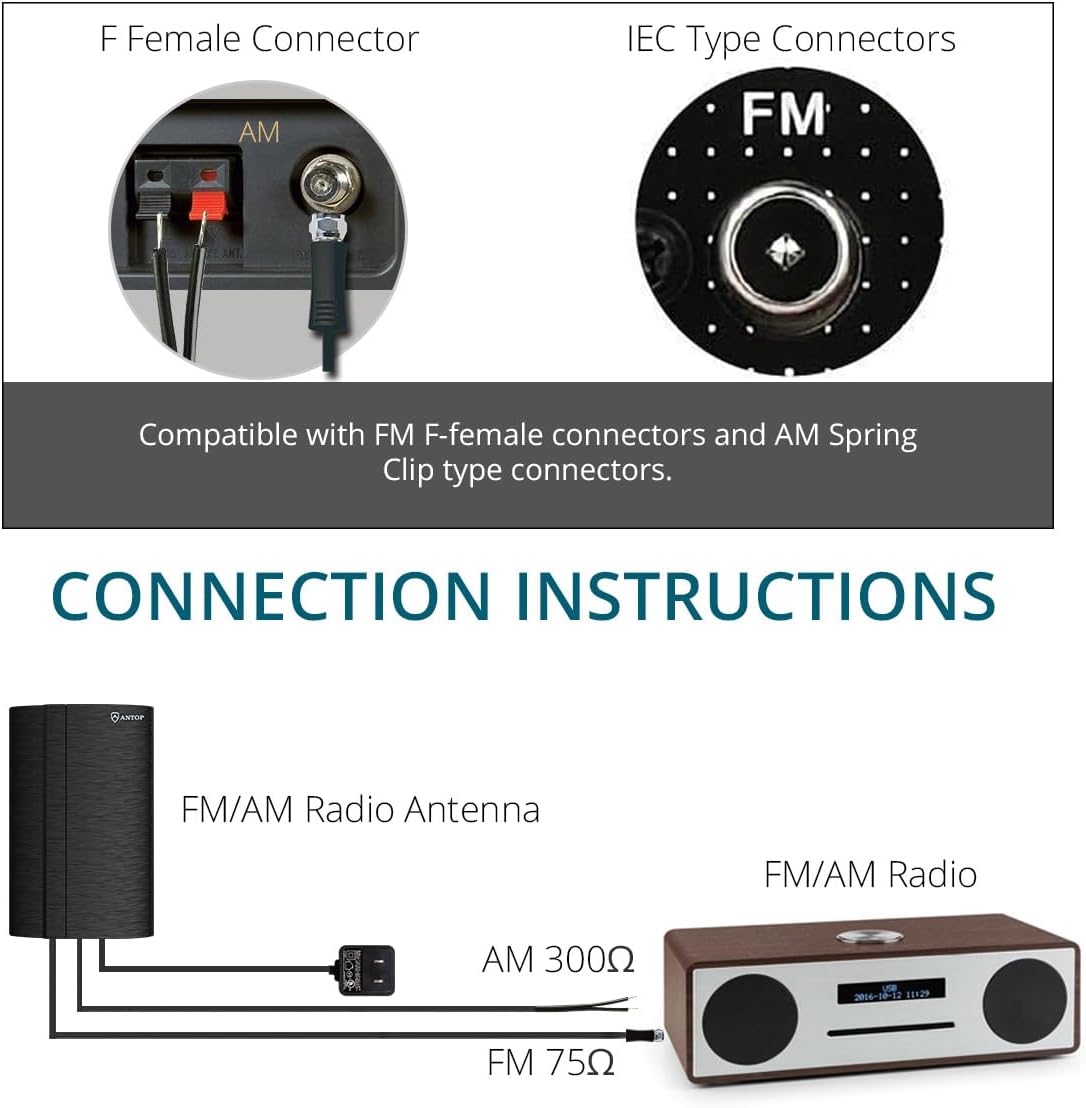 AntennaMastsRus Digital Amplified AM/FM Radio Antenna Indoor for Universal Stereo Radio Audio Signal RF Broadcast