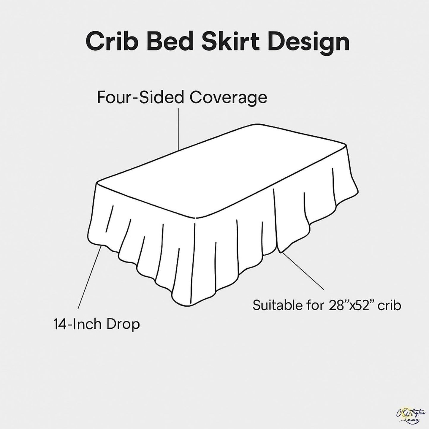 Cottington Lane Ivory Crib Skirt Dust Ruffle, Soft & Durable Nursery Crib Toddler Bedding Skirt for Baby Girls or Boys, Fits Standard Cribs 28" x 52" with 14" Drop, Classic Ruffled Design