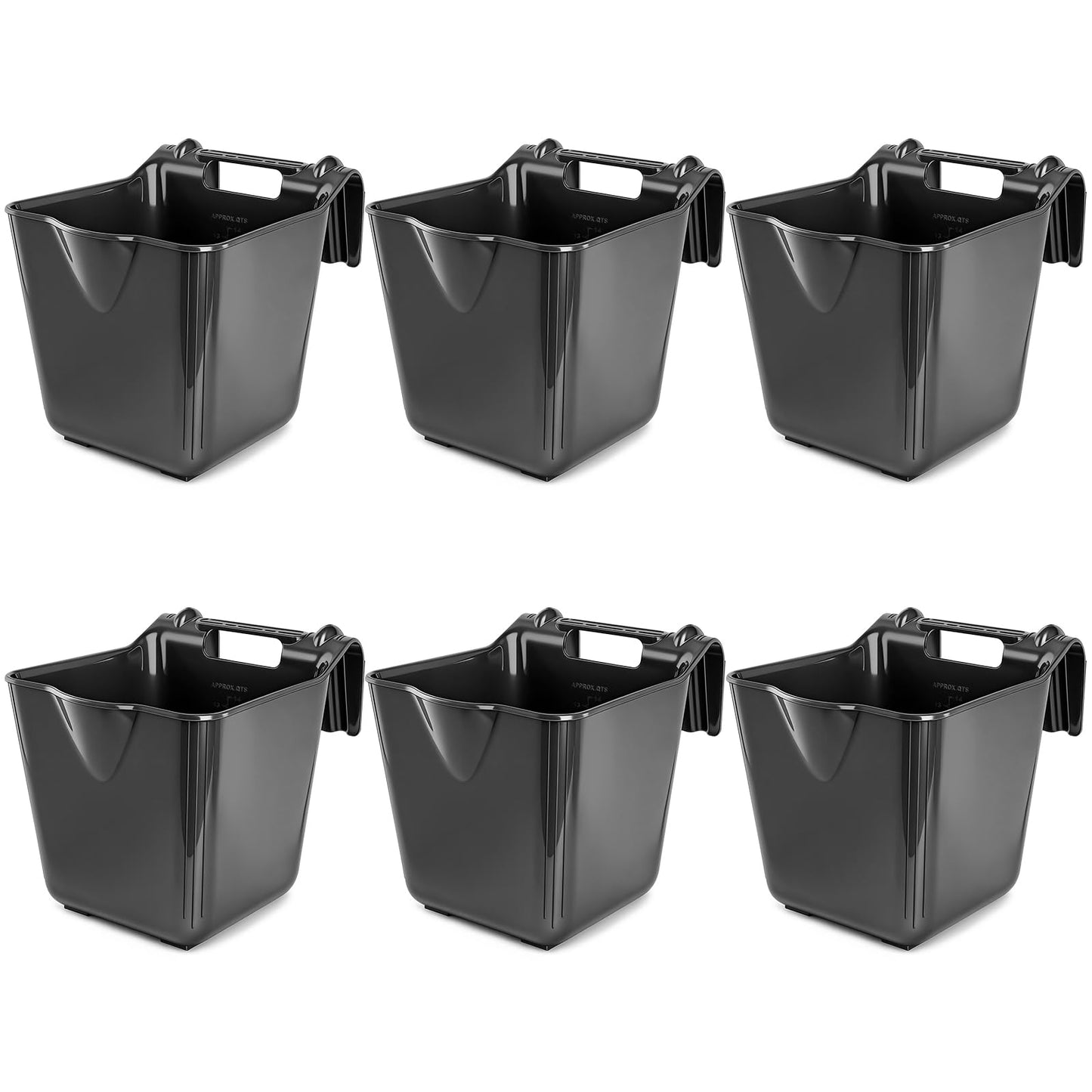 MIYABALA Horse Feed Bucket,15 Quart Plastic Hook Over Horse Feeder for Easy Hanging,Mountable Heavy Duty Livestock Feeders for Horses Sheep Cattle Cows (6)
