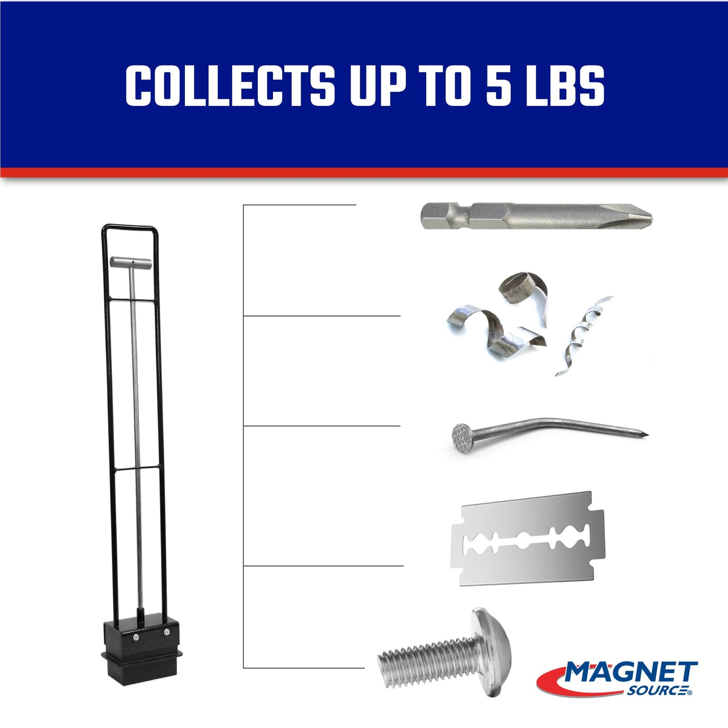 Master Magnetics Heavy-Duty Magnetic Bulk Parts Lifter with Release and Handle - Strong Magnet with 4 to 5 lb Hold - Picks Up Nails and Other Metal - 4.375" L x 3.125" W x 32.25" H