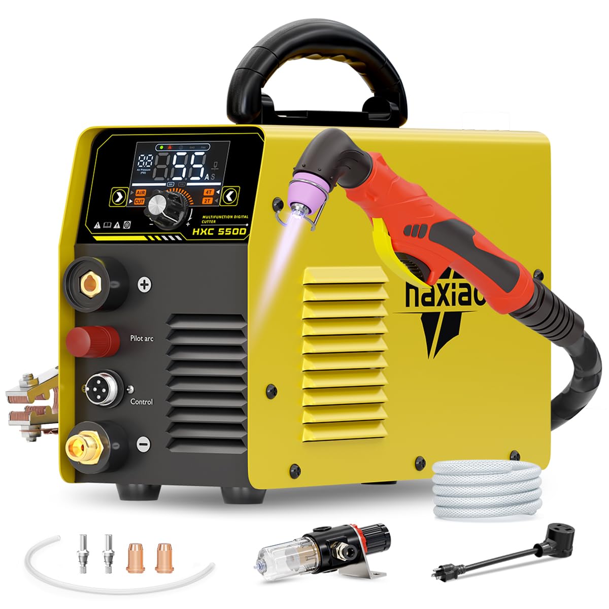 60A Plasma Cutter,110V/220V Dual Voltage High Frequency Contact Arc Cutting Machine,50-60PSI,LED Display,Portable Industrial Metal Cutter for Steel Aluminum Copper DIY & Fabrication