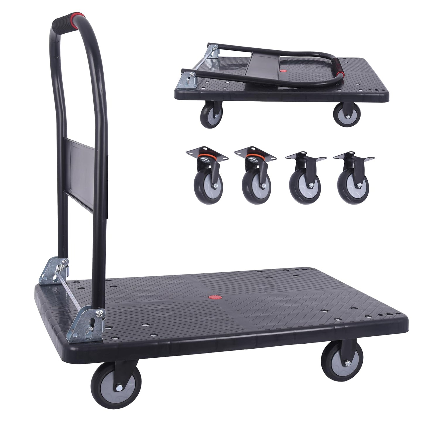 DEGEDUN Foldable Push Cart Dolly 660 lbs,Moving Platform Hand Truck Black,with 360° Swivel Wheels, for Home Garage Workshops, Loading, Storage, Warehouse