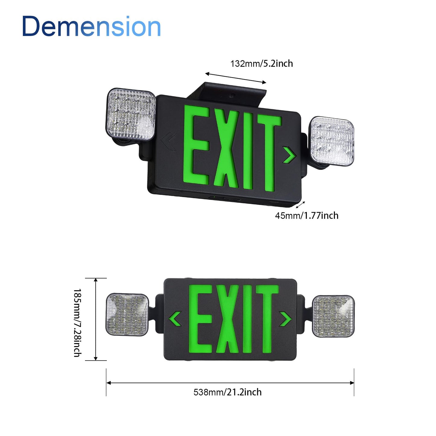 GZRUIYANG Black Housing Exit Sign With Emergency Lights Green, LED Exit Light With Battery Backup, UL 924 Certified, AC 120/277V, Commercial Lights Combo for Business - 2 Pack